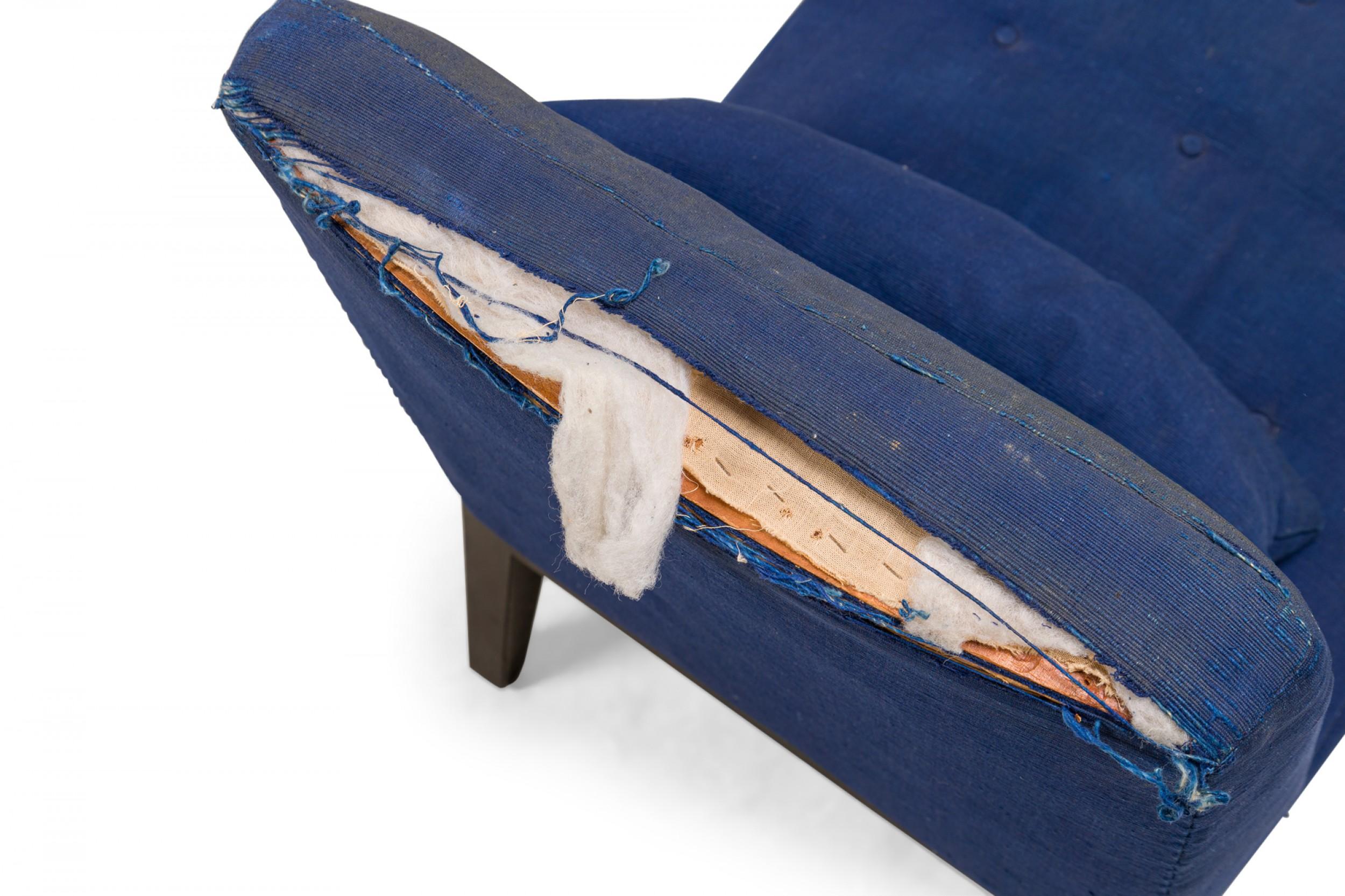 Paar Edward Wormley für Dunbar Dunkelblaue gepolsterte Slipper / Beistellstühle im Angebot 2