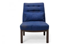 Paar Edward Wormley für Dunbar Dunkelblaue gepolsterte Slipper / Beistellstühle