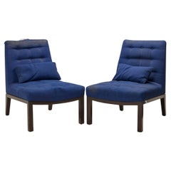 Pair of Edward Wormley for Dunbar Dark Blue Upholstered Slipper / Side Chairs