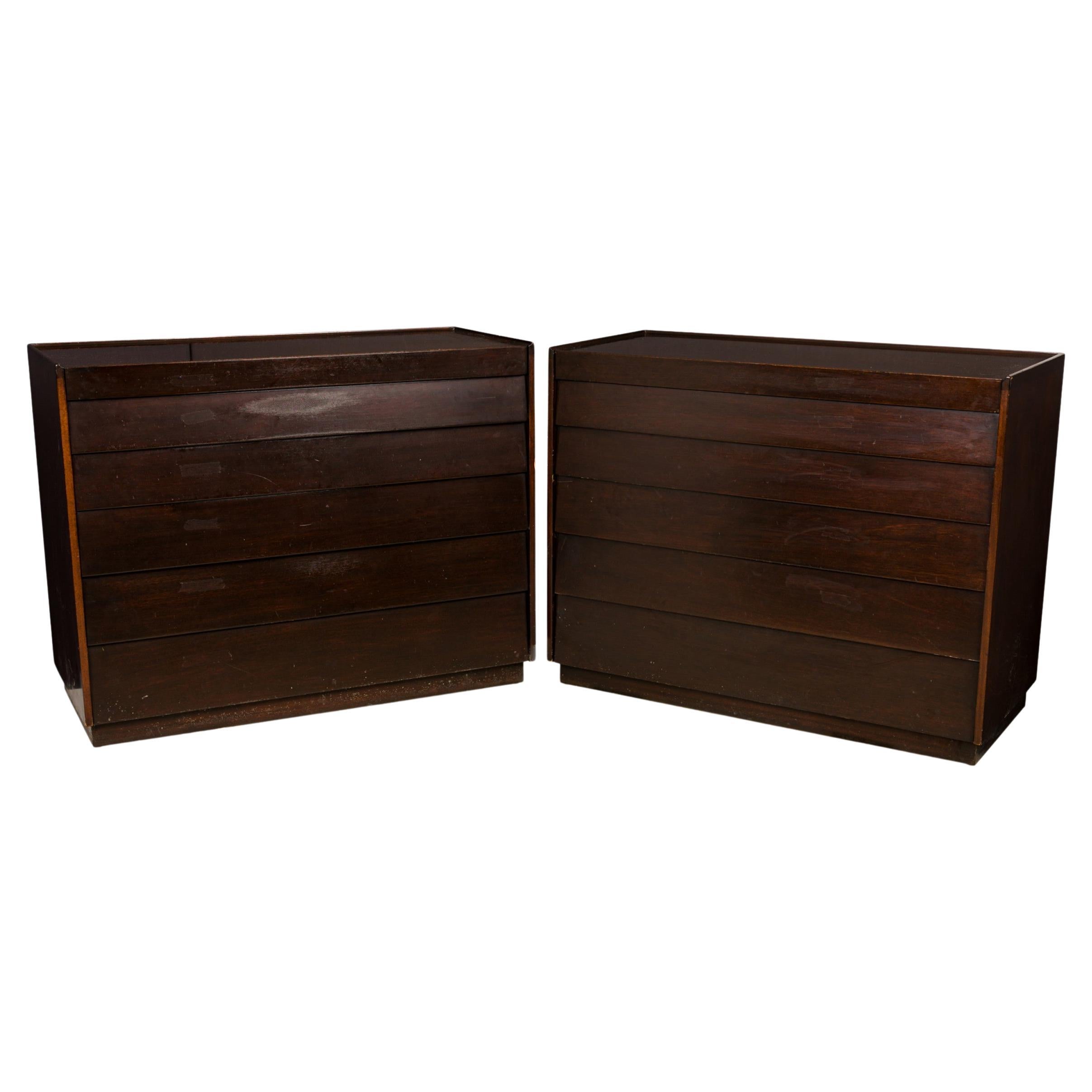 Pair of Edward Wormley for Dunbar Dark Wood Louver Front Commodes / Chests For Sale