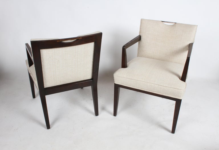 Pair of Edward Wormley for Dunbar Dining Chairs with Brass Handles For
