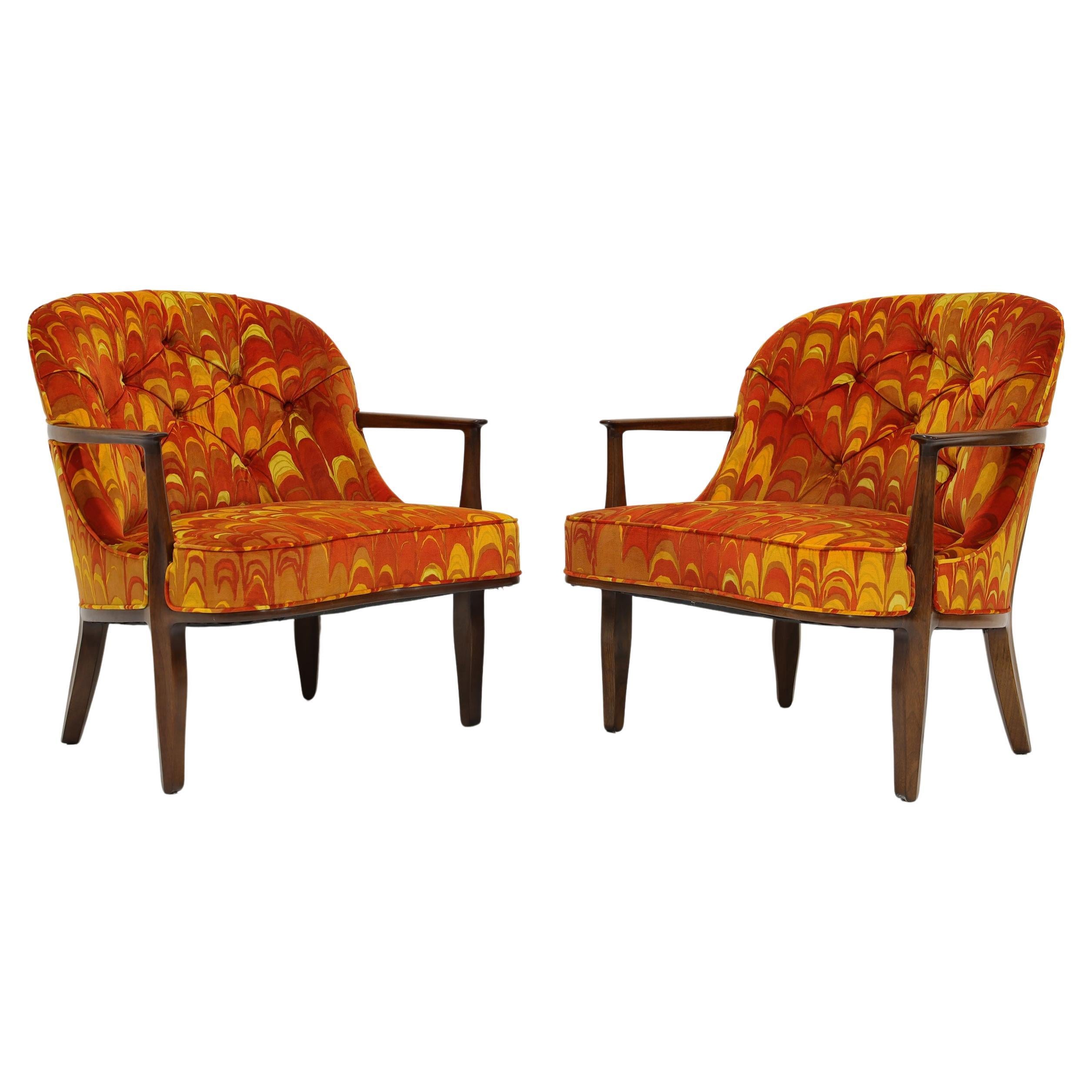 Pair of Edward Wormley for Dunbar Janus Chair in Jack Lenor Larsen