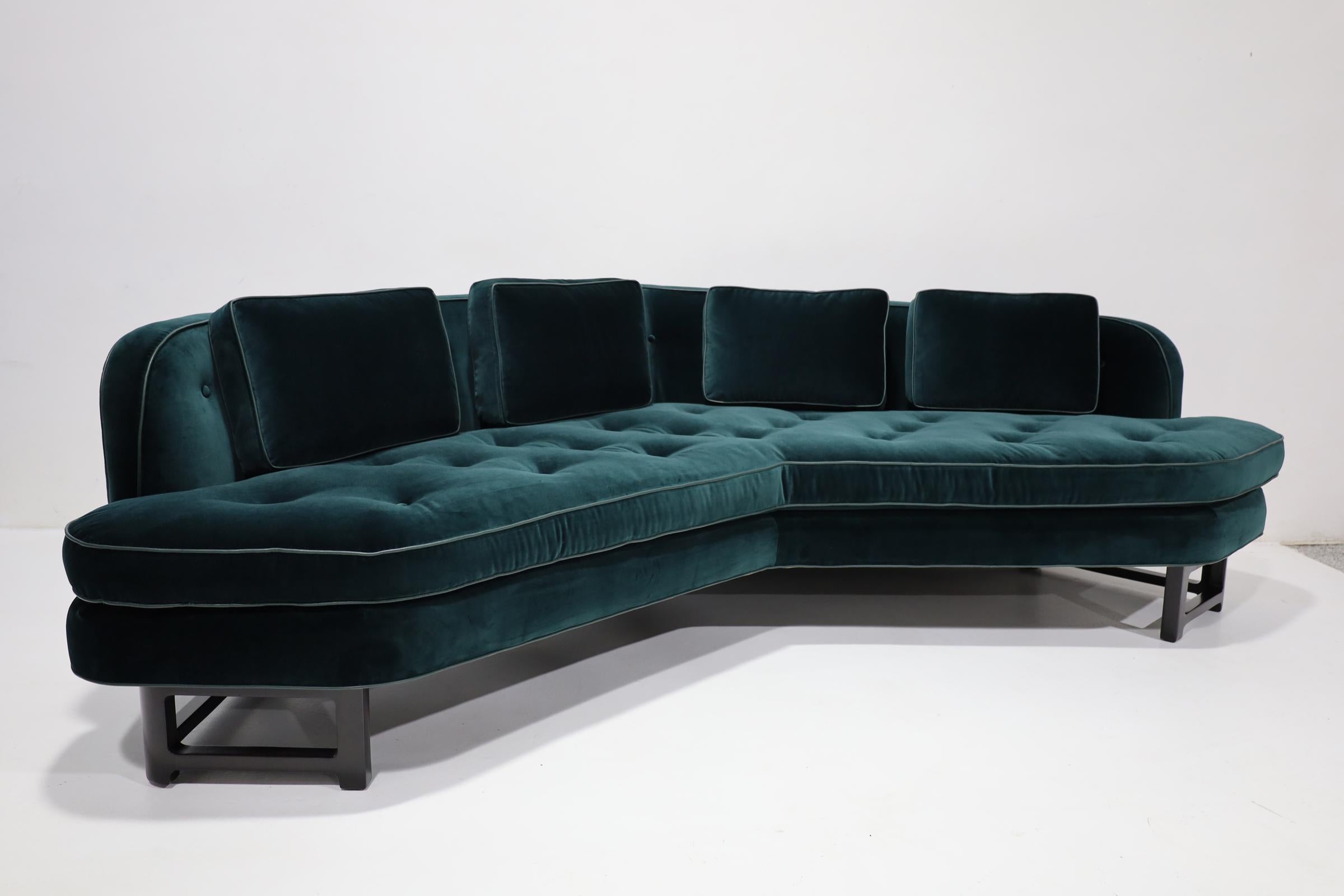 Pair of Edward Wormley for Dunbar Janus Sofas in Raf Simons Velvet w/ Leather For Sale 3