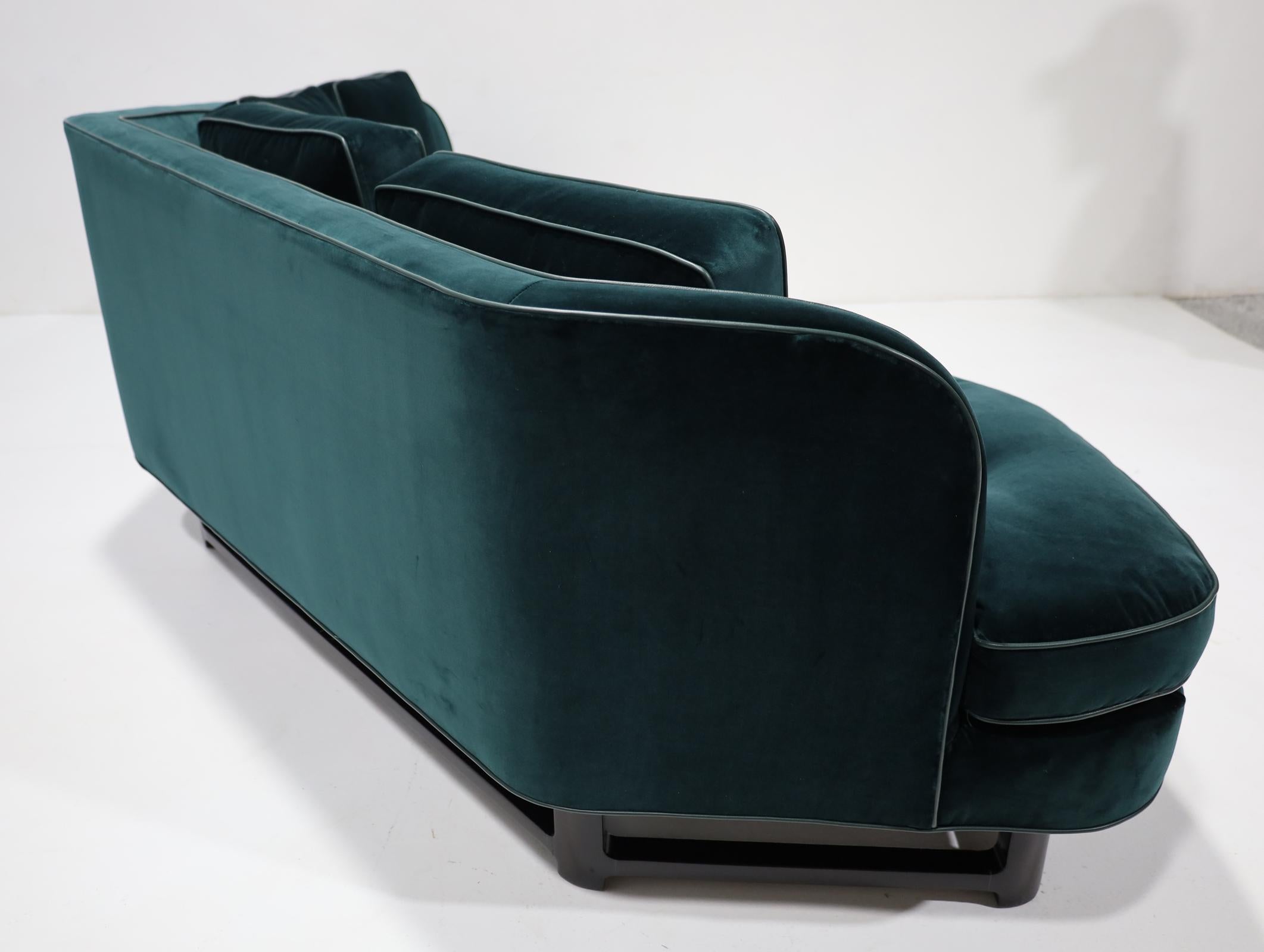 Pair of Edward Wormley for Dunbar Janus Sofas in Raf Simons Velvet w/ Leather For Sale 4
