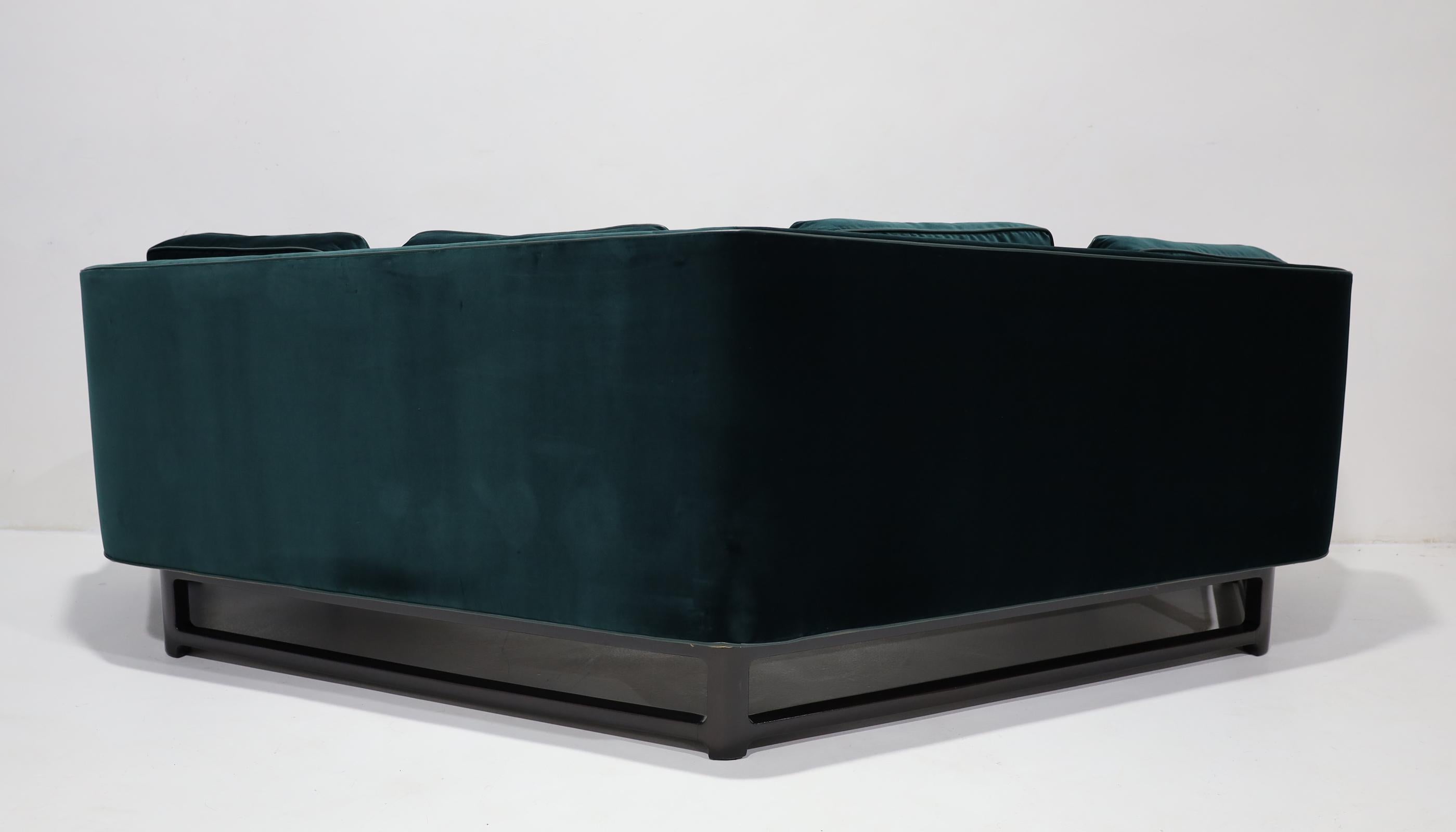 Pair of Edward Wormley for Dunbar Janus Sofas in Raf Simons Velvet w/ Leather For Sale 5