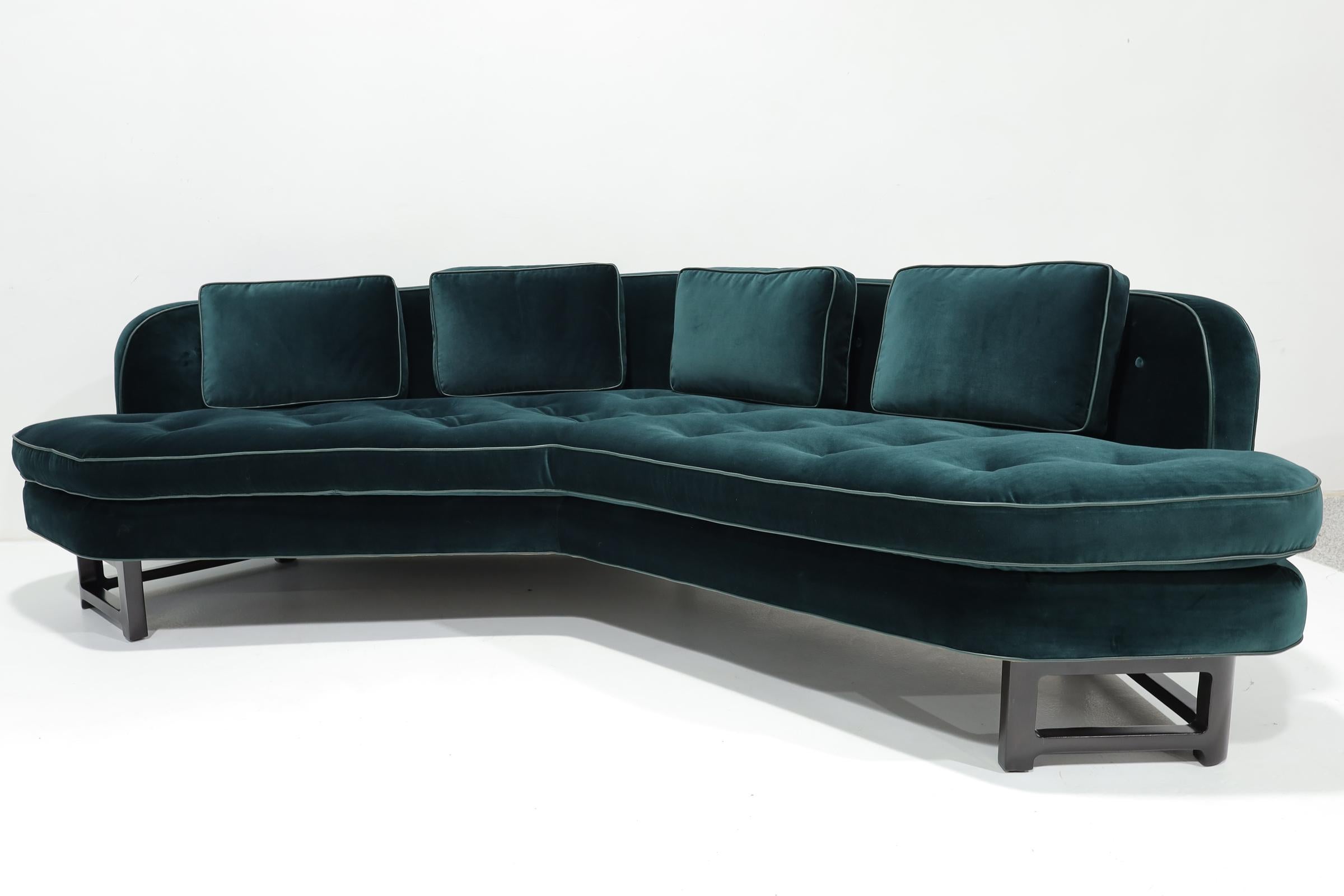 Pair of Edward Wormley for Dunbar Janus Sofas in Raf Simons Velvet w/ Leather For Sale 6