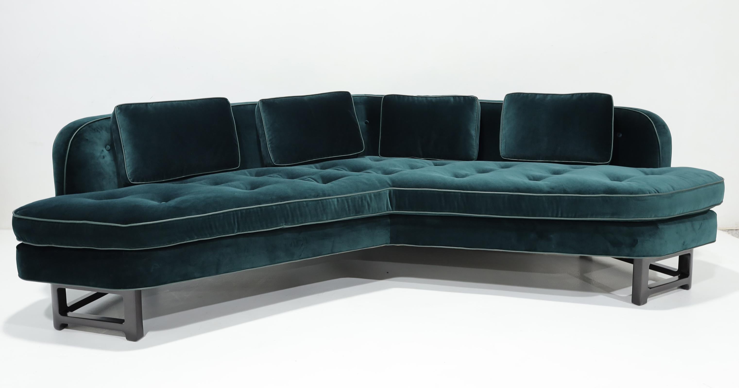 Pair of Edward Wormley for Dunbar Janus Sofas in Raf Simons Velvet w/ Leather For Sale 7