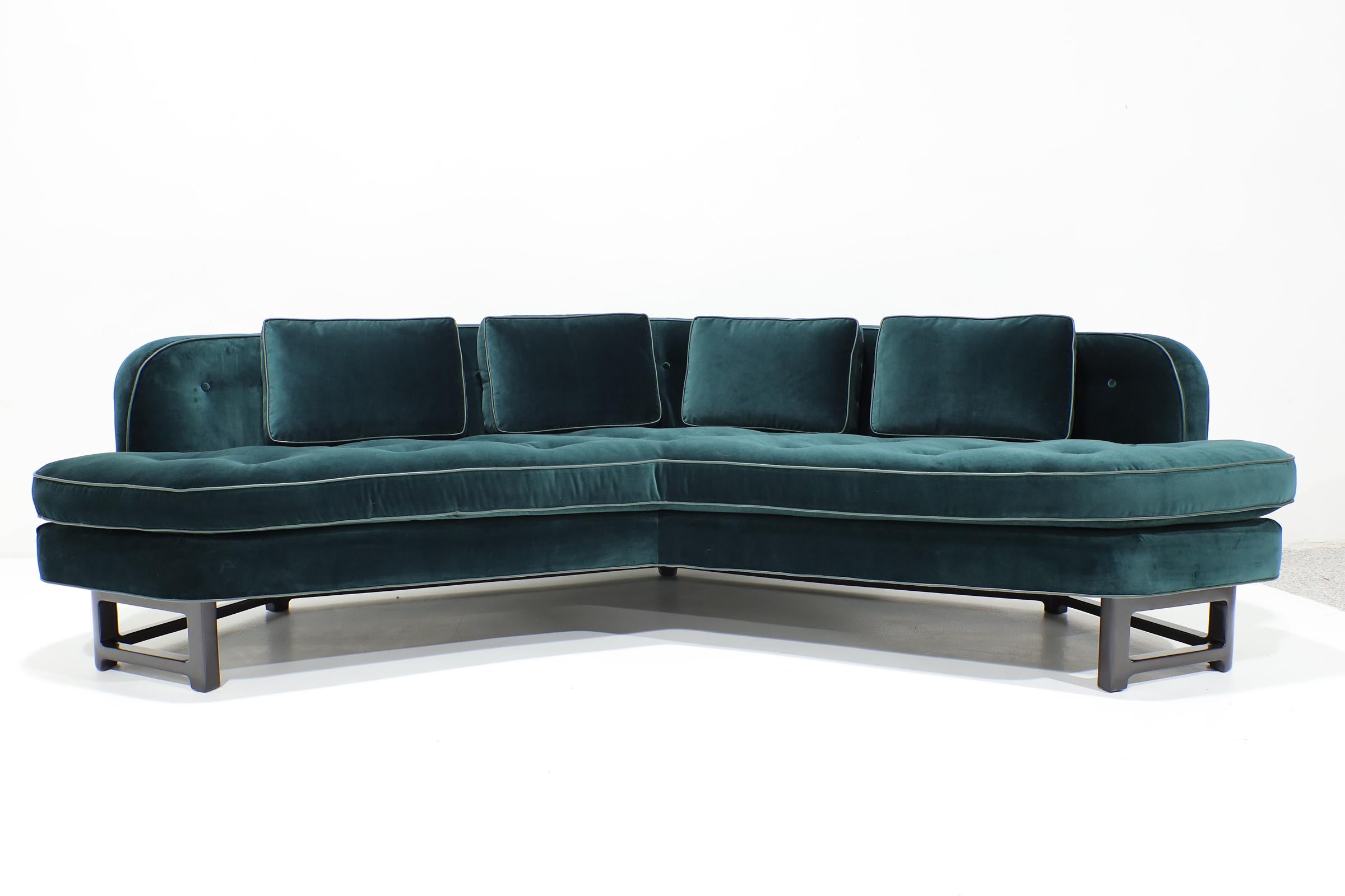 American Pair of Edward Wormley for Dunbar Janus Sofas in Raf Simons Velvet w/ Leather For Sale