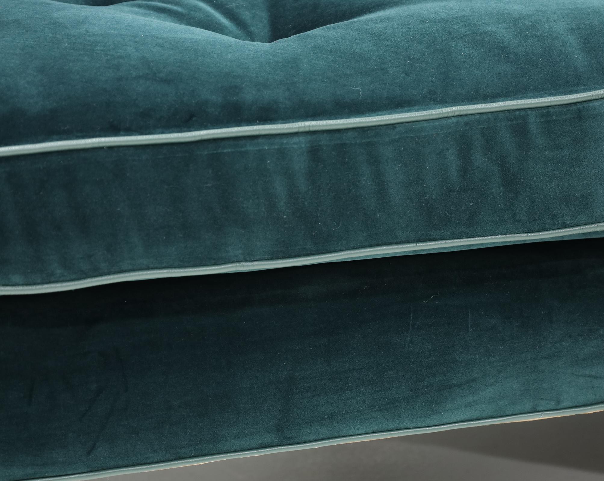 20th Century Pair of Edward Wormley for Dunbar Janus Sofas in Raf Simons Velvet w/ Leather For Sale