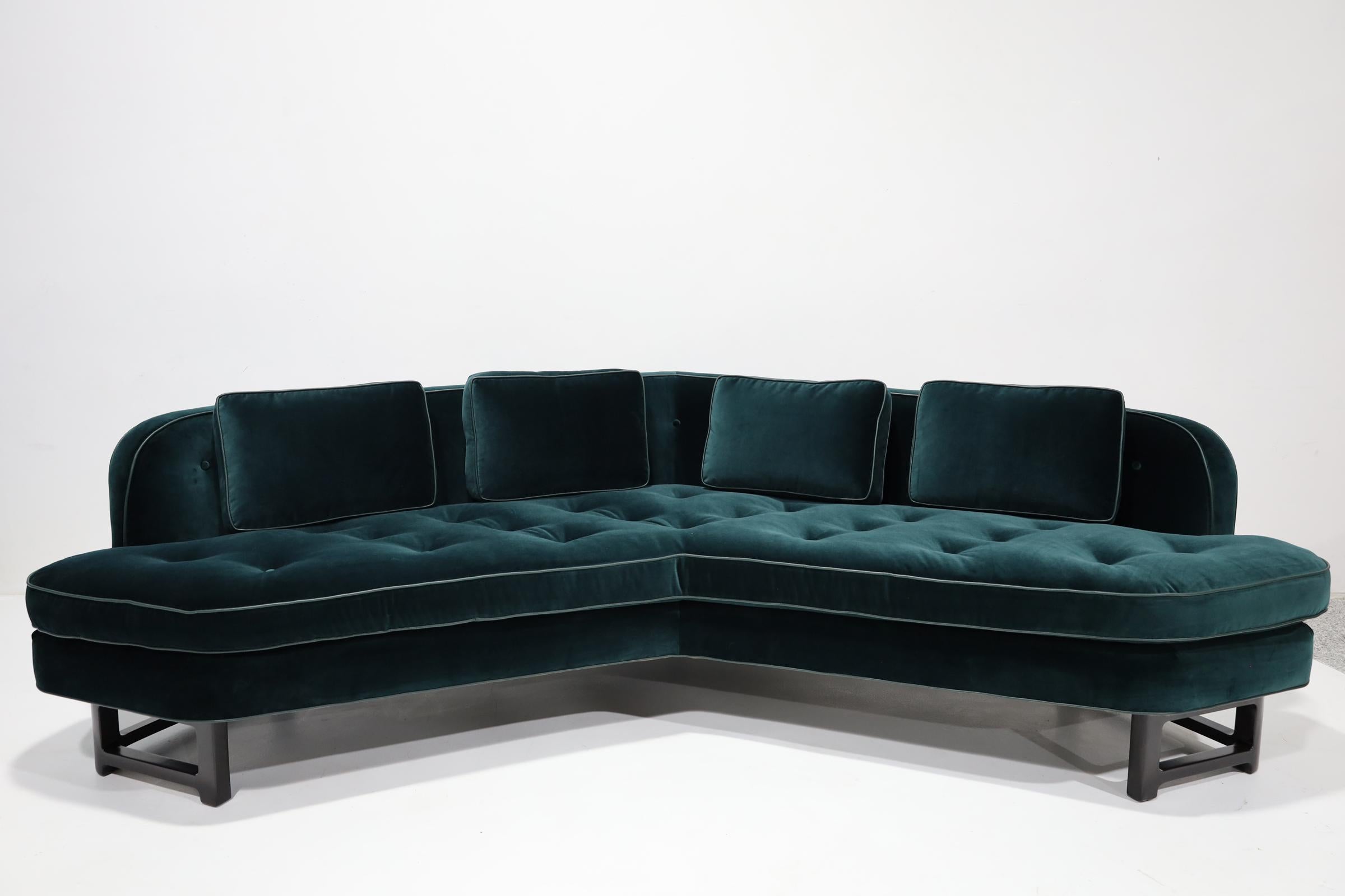 Pair of Edward Wormley for Dunbar Janus Sofas in Raf Simons Velvet w/ Leather For Sale 2