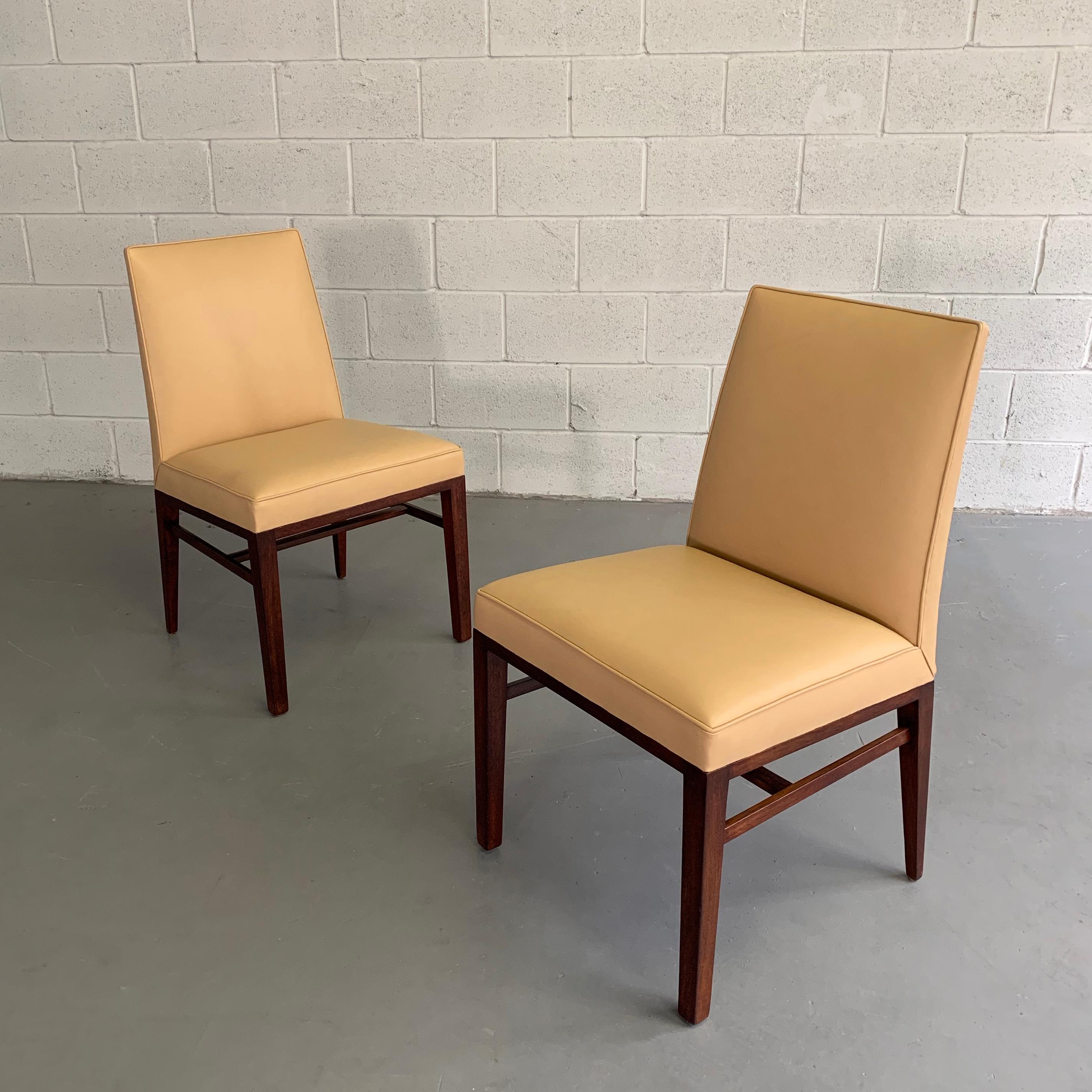 Mid-Century Modern Pair of Edward Wormley for Dunbar Leather Slipper Side Chairs For Sale