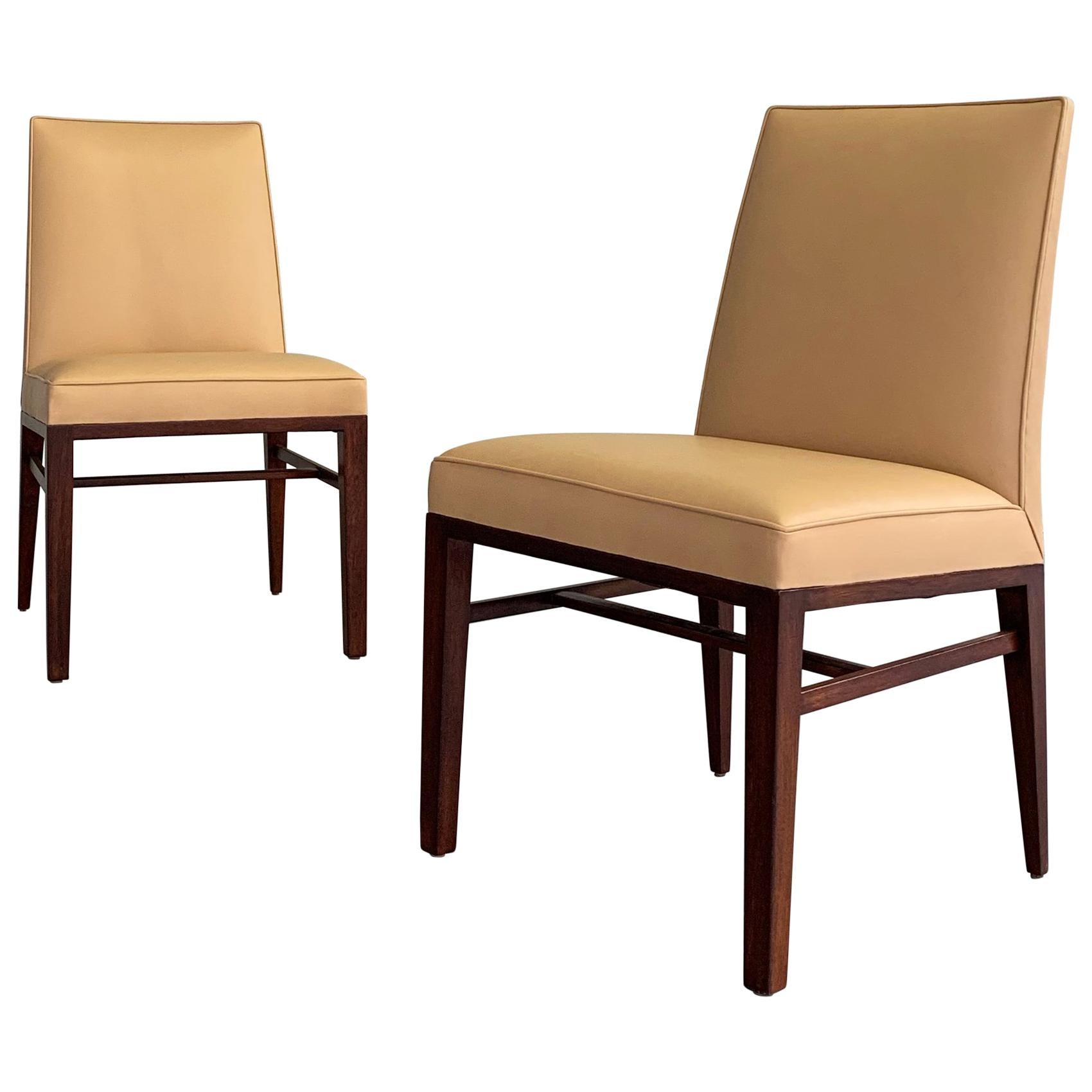 Pair of Edward Wormley for Dunbar Leather Slipper Side Chairs