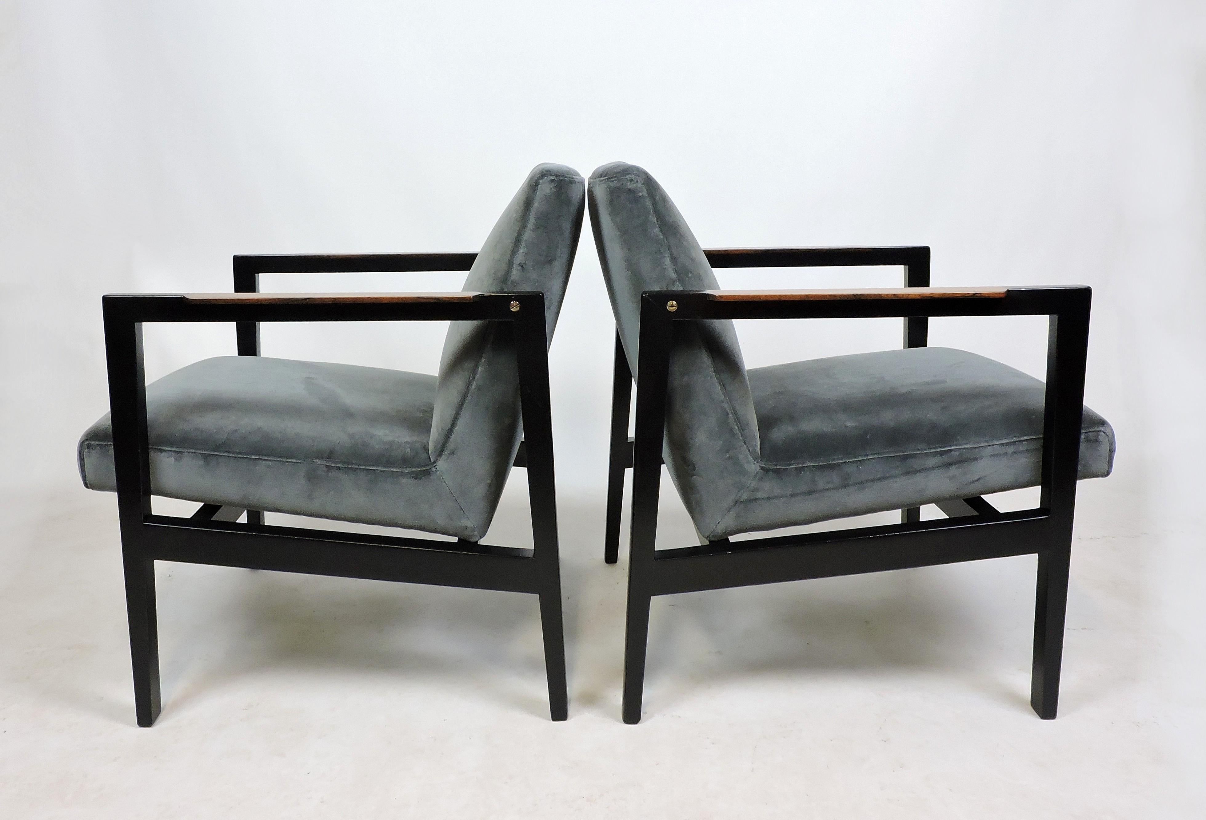 American Pair Edward Wormley Dunbar Mahogany & Velvet Mid-Century Modern Lounge Armchairs