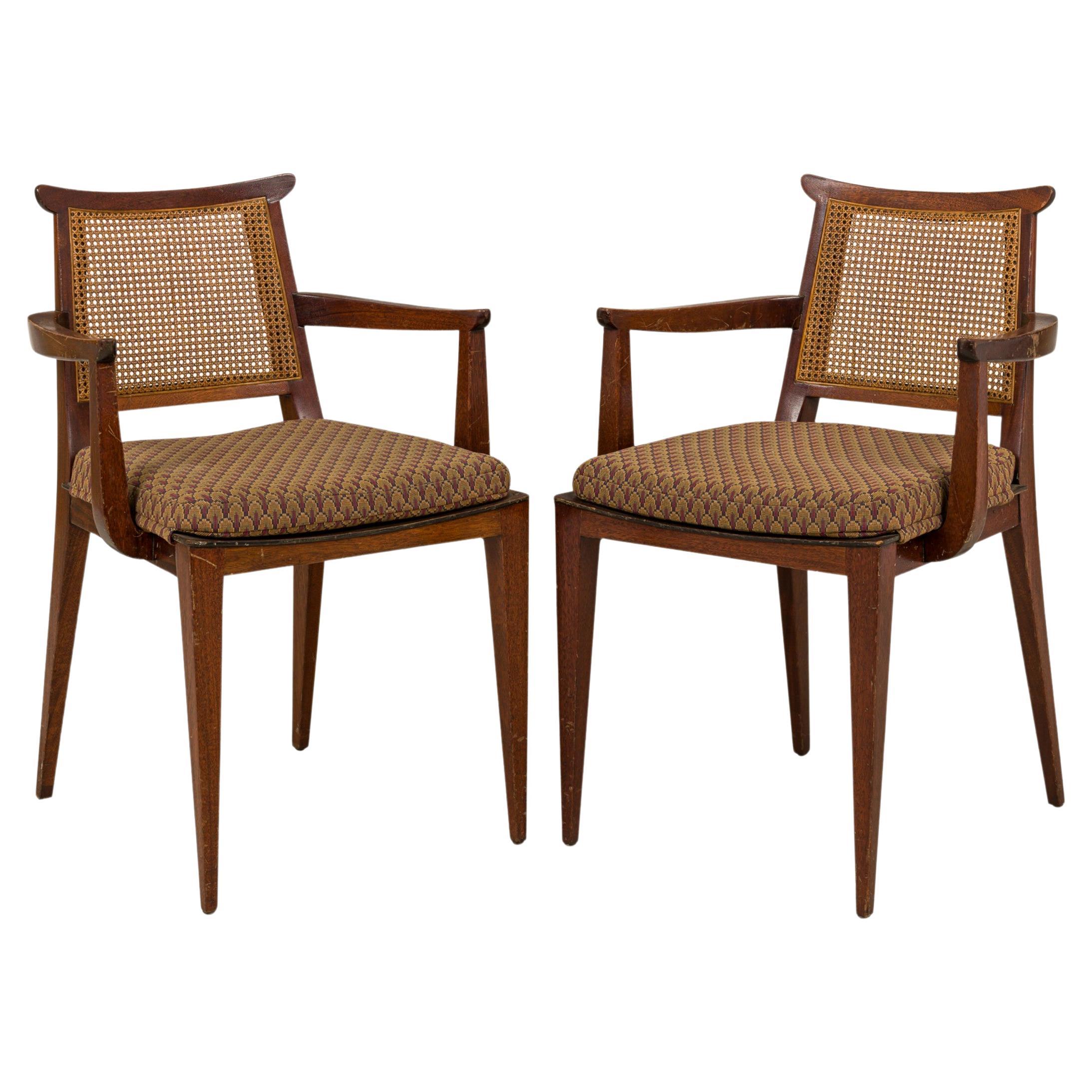 Pair of Edward Wormley for Dunbar Pulled Feather Patterned Upholstery Wooden  For Sale