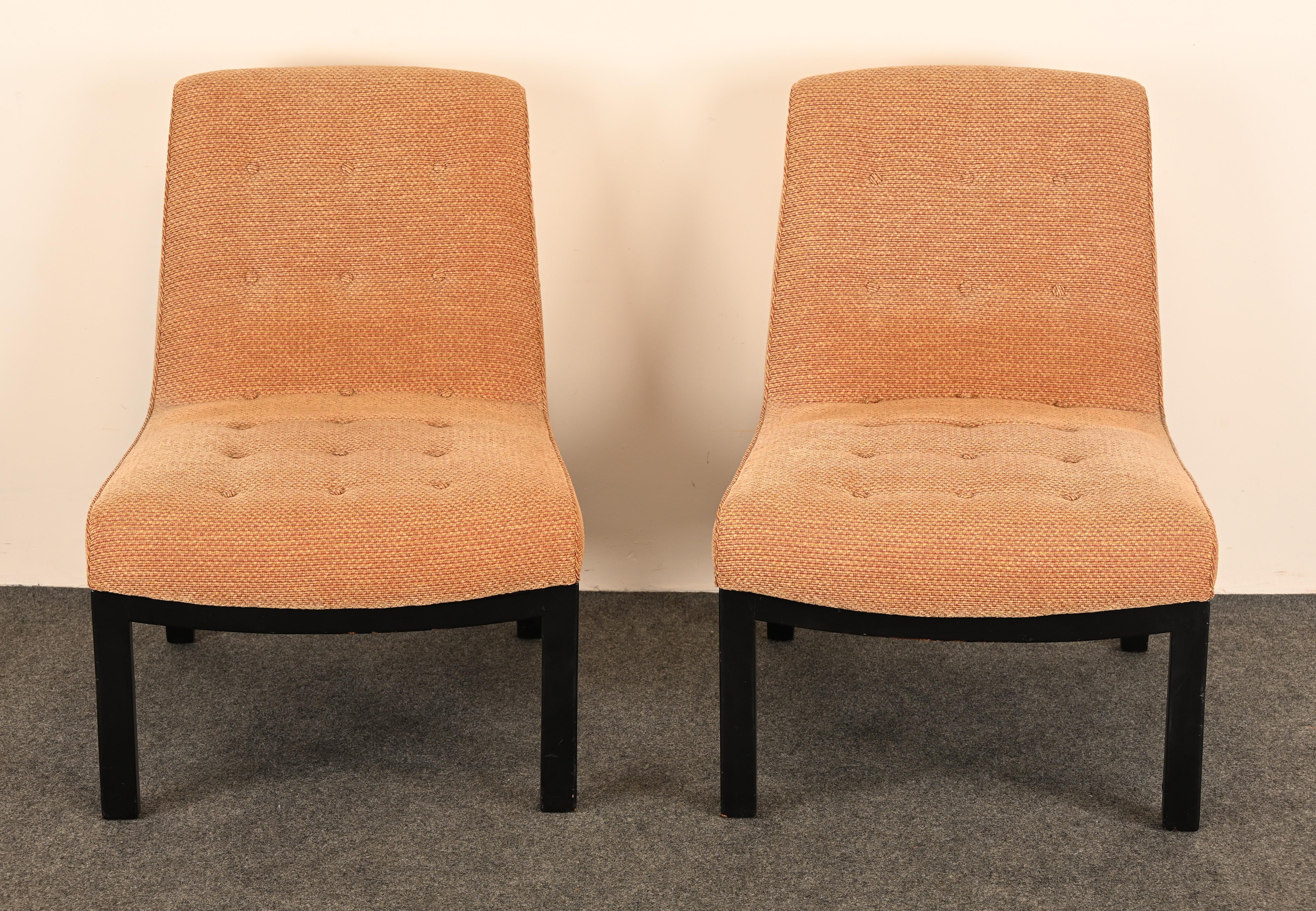 Tissu d'ameublement Paire de chaises à pantoufles Edward Wormley pour Dunbar, années 1960 en vente