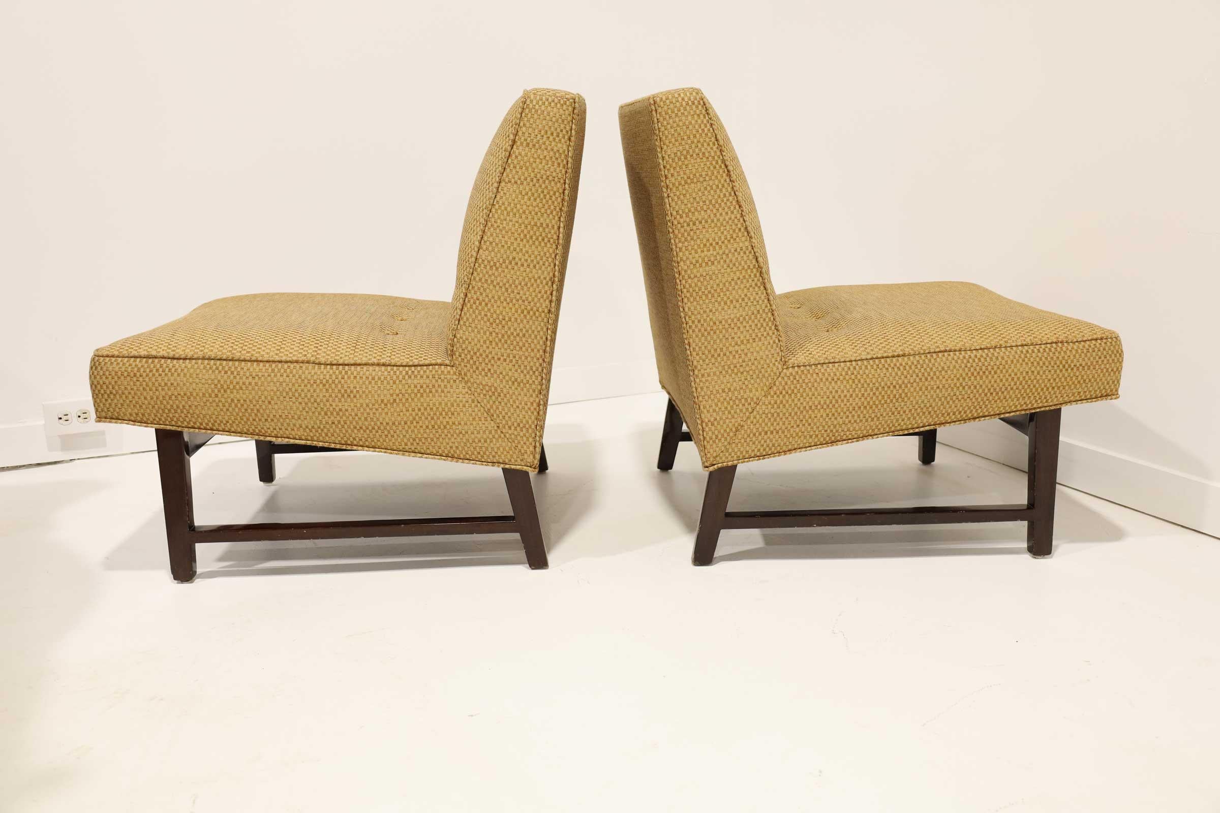 20th Century Pair of Edward Wormley for Dunbar Slipper Chairs in Gold Color Upholstery