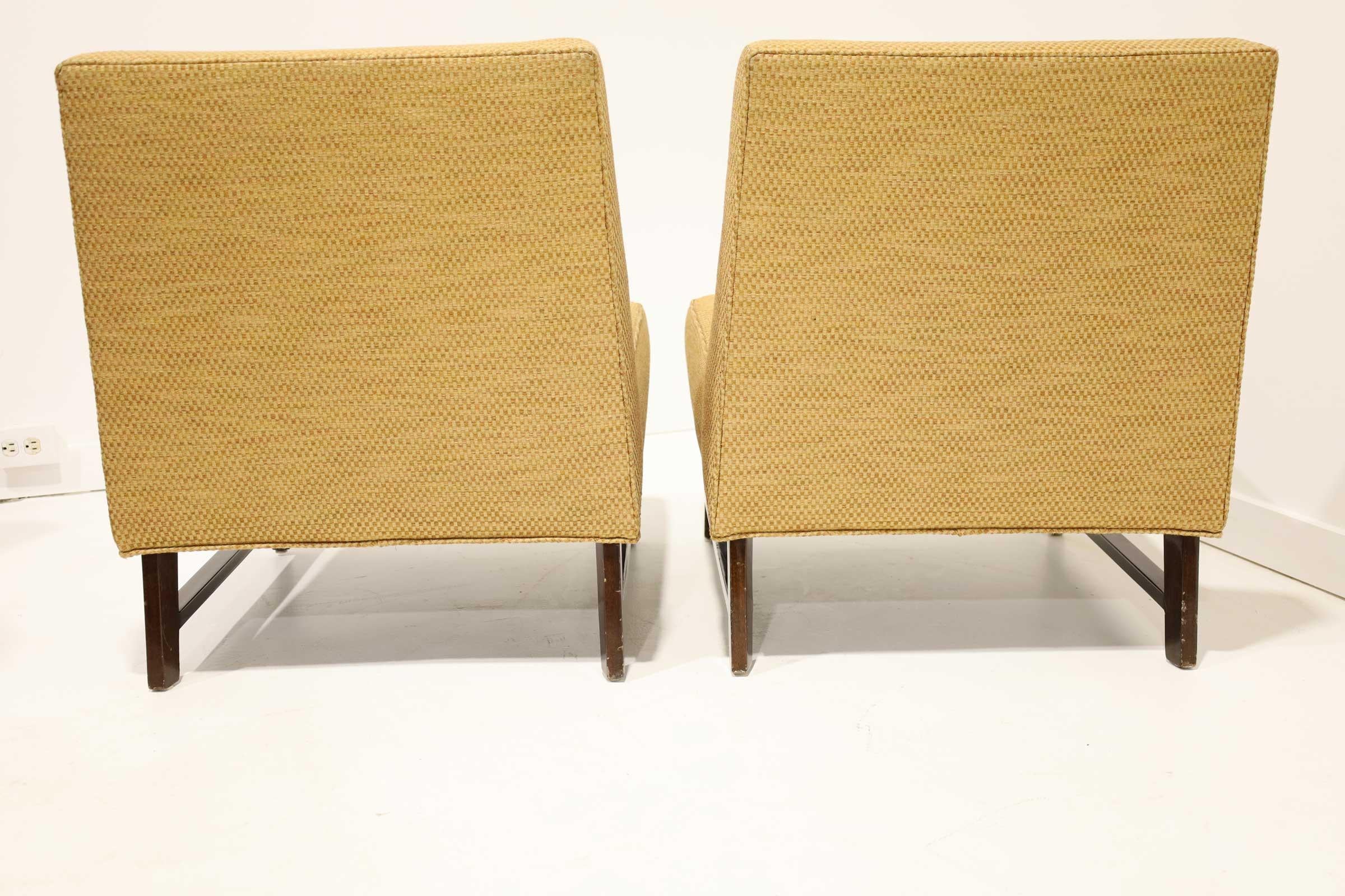 Pair of Edward Wormley for Dunbar Slipper Chairs in Gold Color Upholstery 2