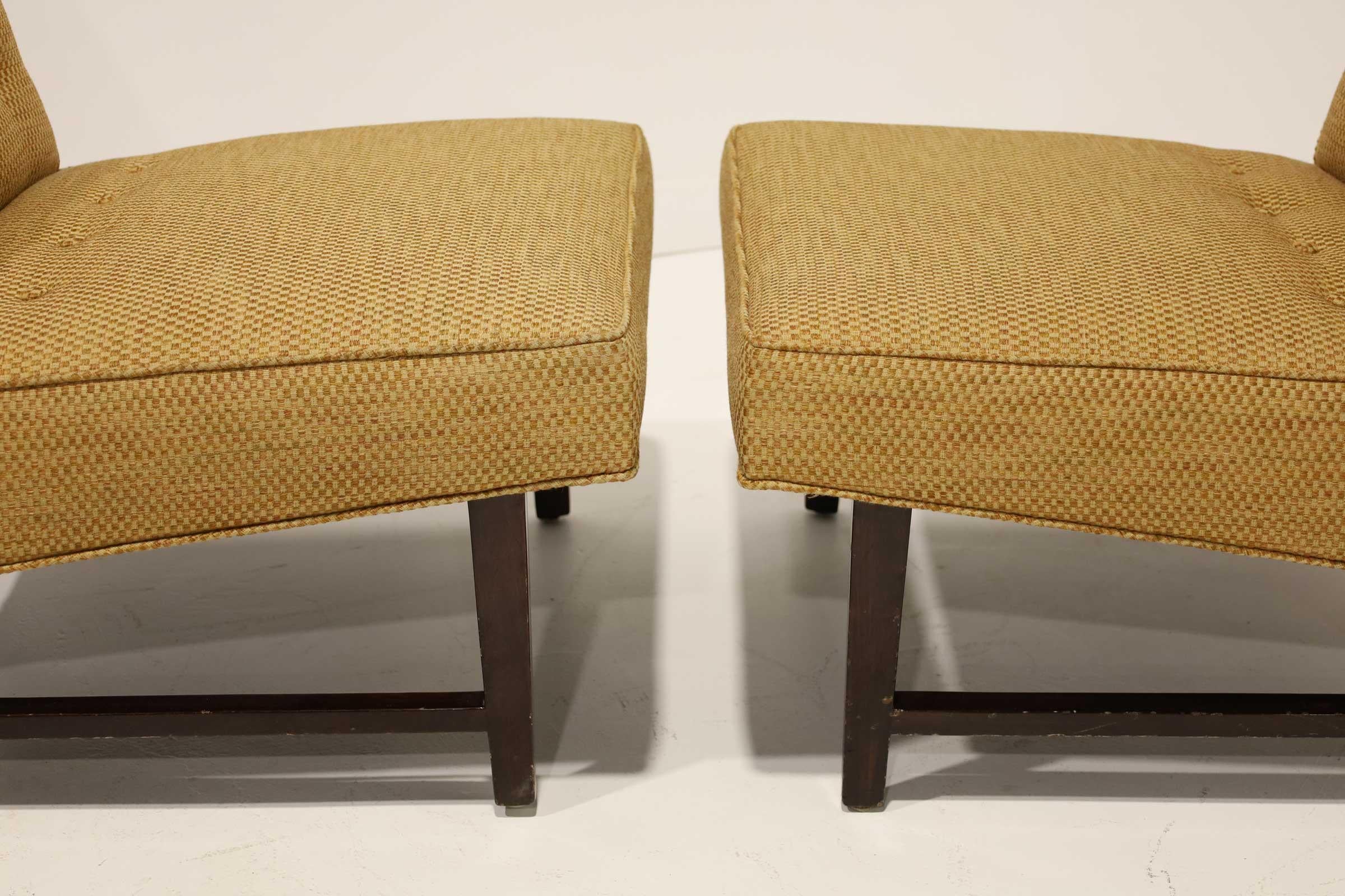 Pair of Edward Wormley for Dunbar Slipper Chairs in Gold Color Upholstery 3