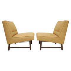 Pair of Edward Wormley for Dunbar Slipper Chairs in Gold Color Upholstery