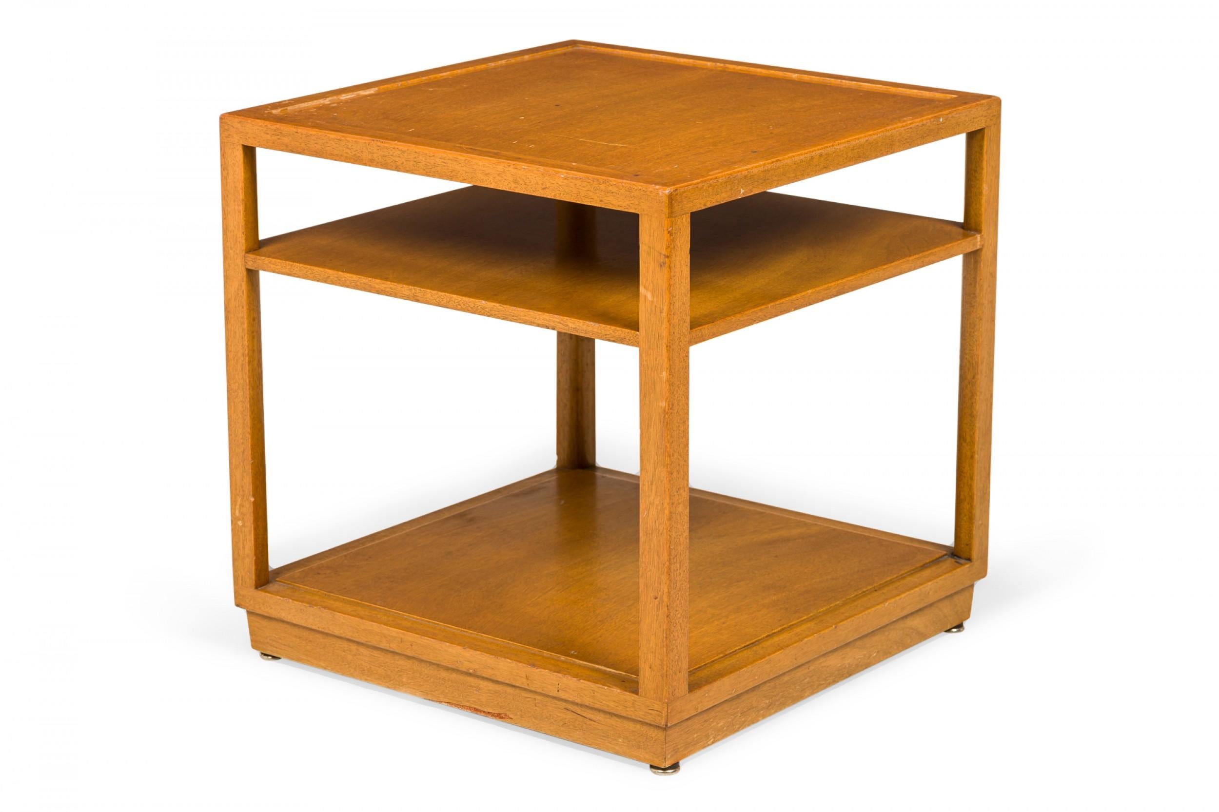 Mid-Century Modern Pair of Edward Wormley for Dunbar Square Wooden Double Shelf End / Side Table For Sale