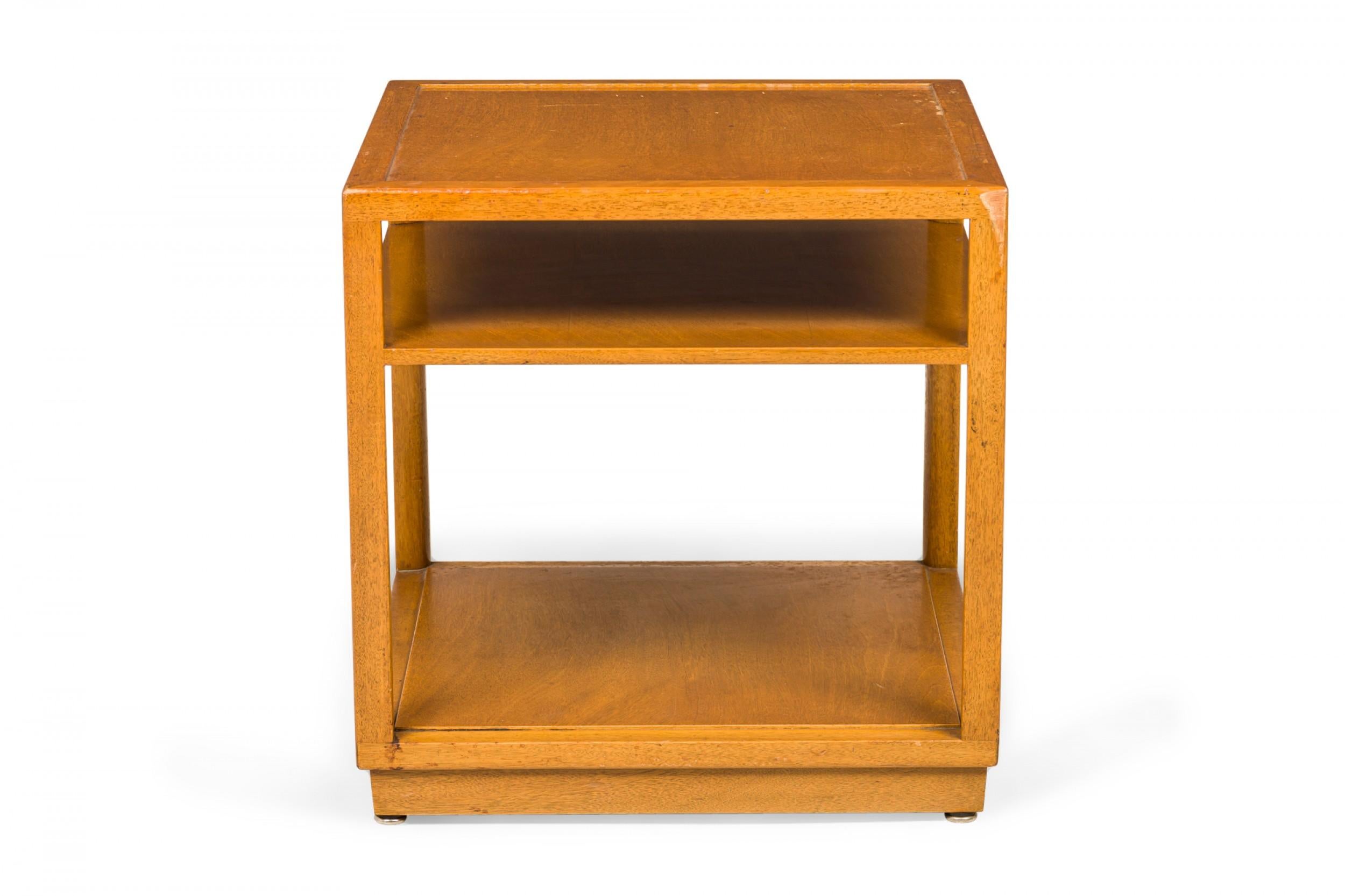 20th Century Pair of Edward Wormley for Dunbar Square Wooden Double Shelf End / Side Table For Sale