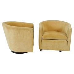 Pair of Edward Wormley for Dunbar Swivel Barrel Chairs in Clean Original Fabric