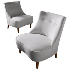 Pair of Edward Wormley for Dunbar Teardrop Slipper Chairs in White Velvet