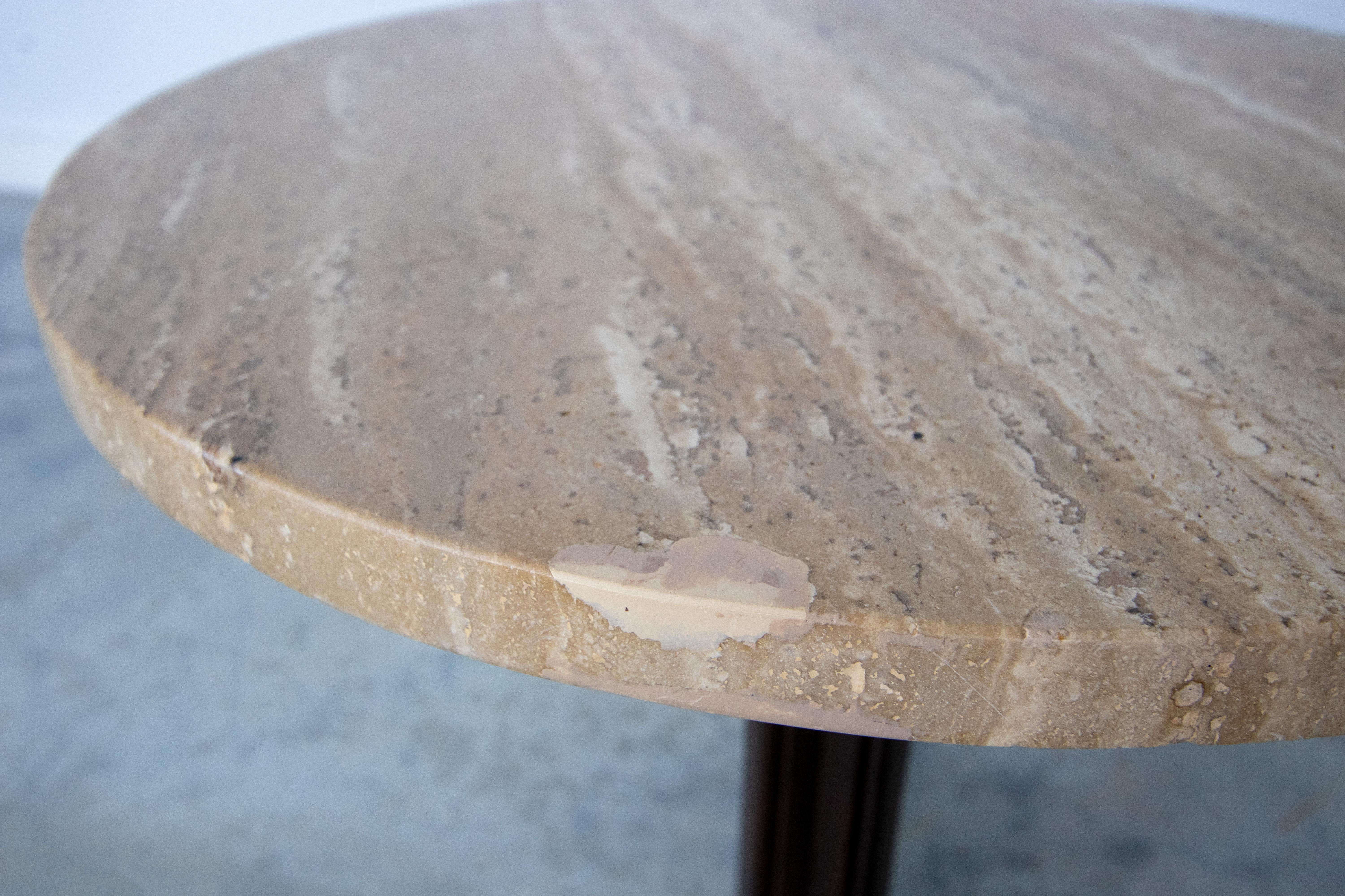 Brass Pair of Edward Wormley for Dunbar travertine and brass pedestal side tables  For Sale