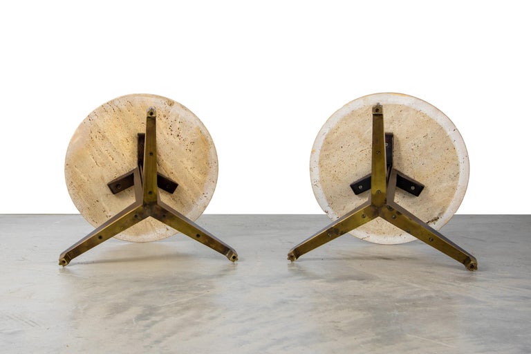 Mid-20th Century Pair of Edward Wormley for Dunbar travertine pedestal side tables mid century For Sale
