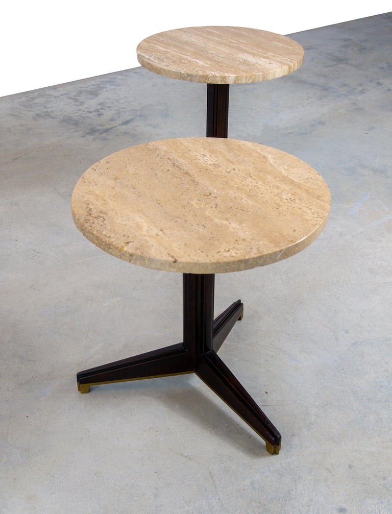 Pair of Edward Wormley for Dunbar travertine pedestal side tables mid century For Sale 2