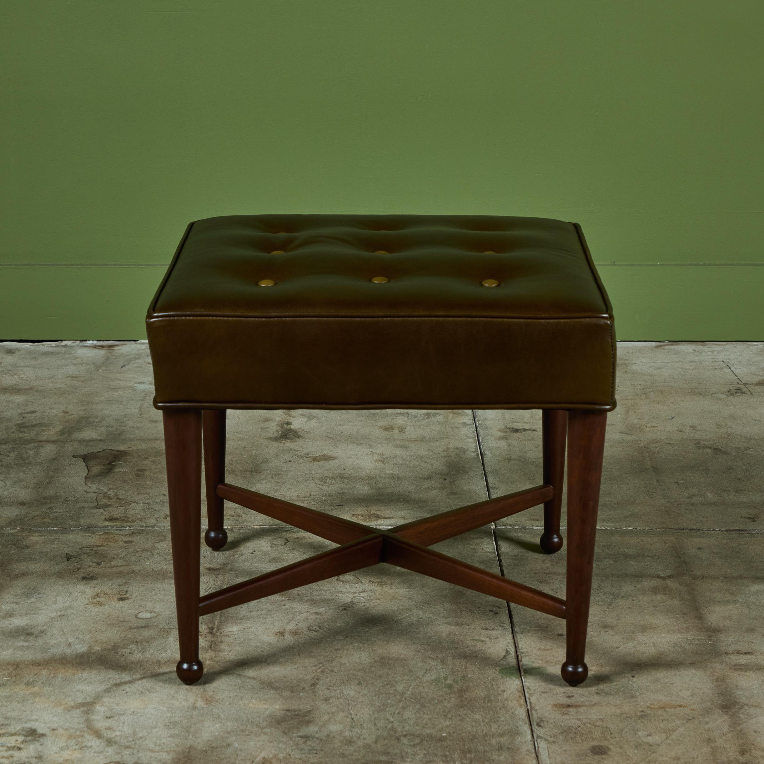 Paire d'ottomans en cuir vert Edward Wormley pour Dunbar en vente 2