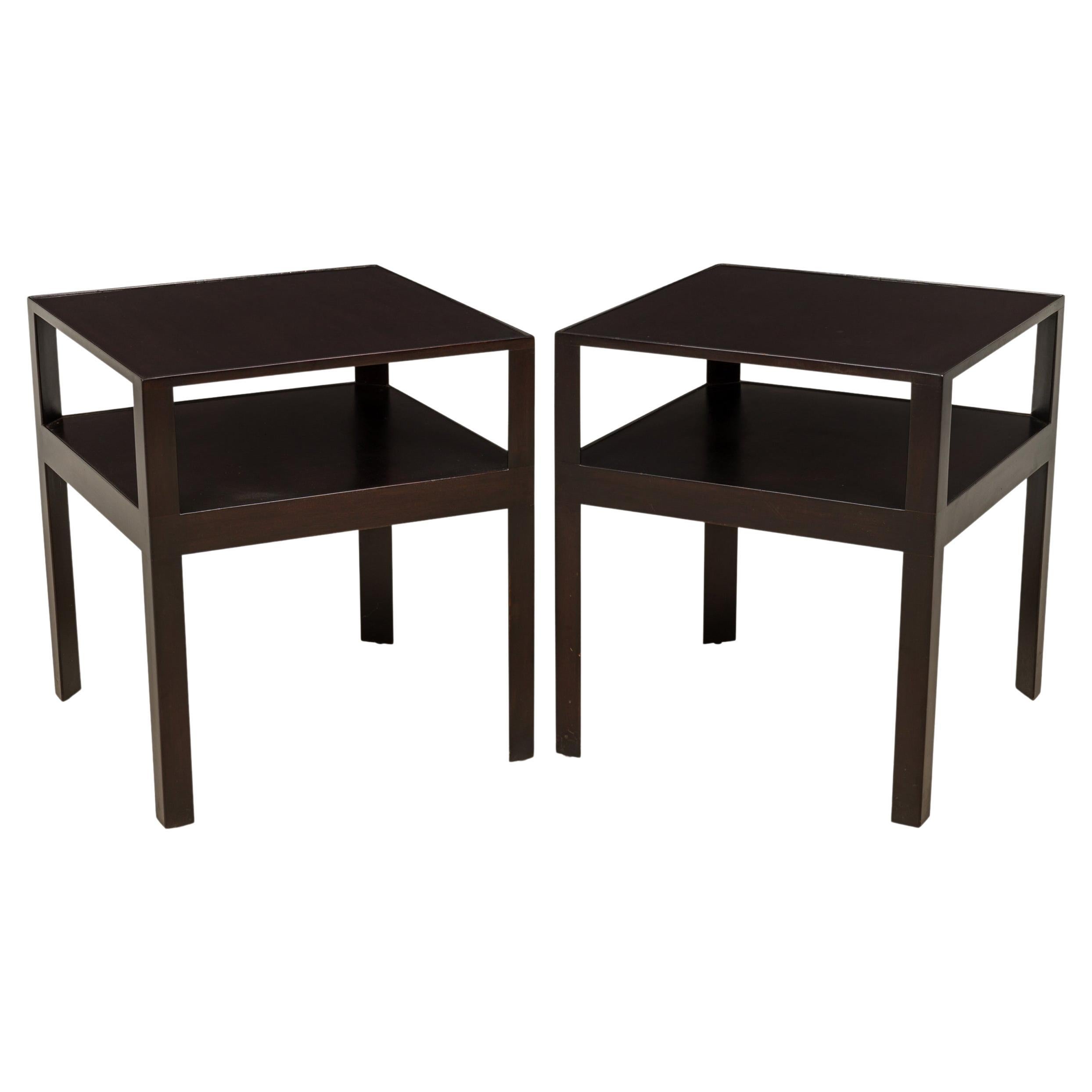 Pair of Edward Wormley Lacquered Dark Wood Two Shelf End / Side Tables