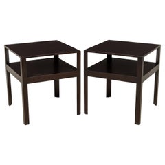 Pair of Edward Wormley Lacquered Dark Wood Two Shelf End / Side Tables