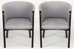 Pair of Edward Wormley Mahogany and Grey Wool Barrel Back Chairs