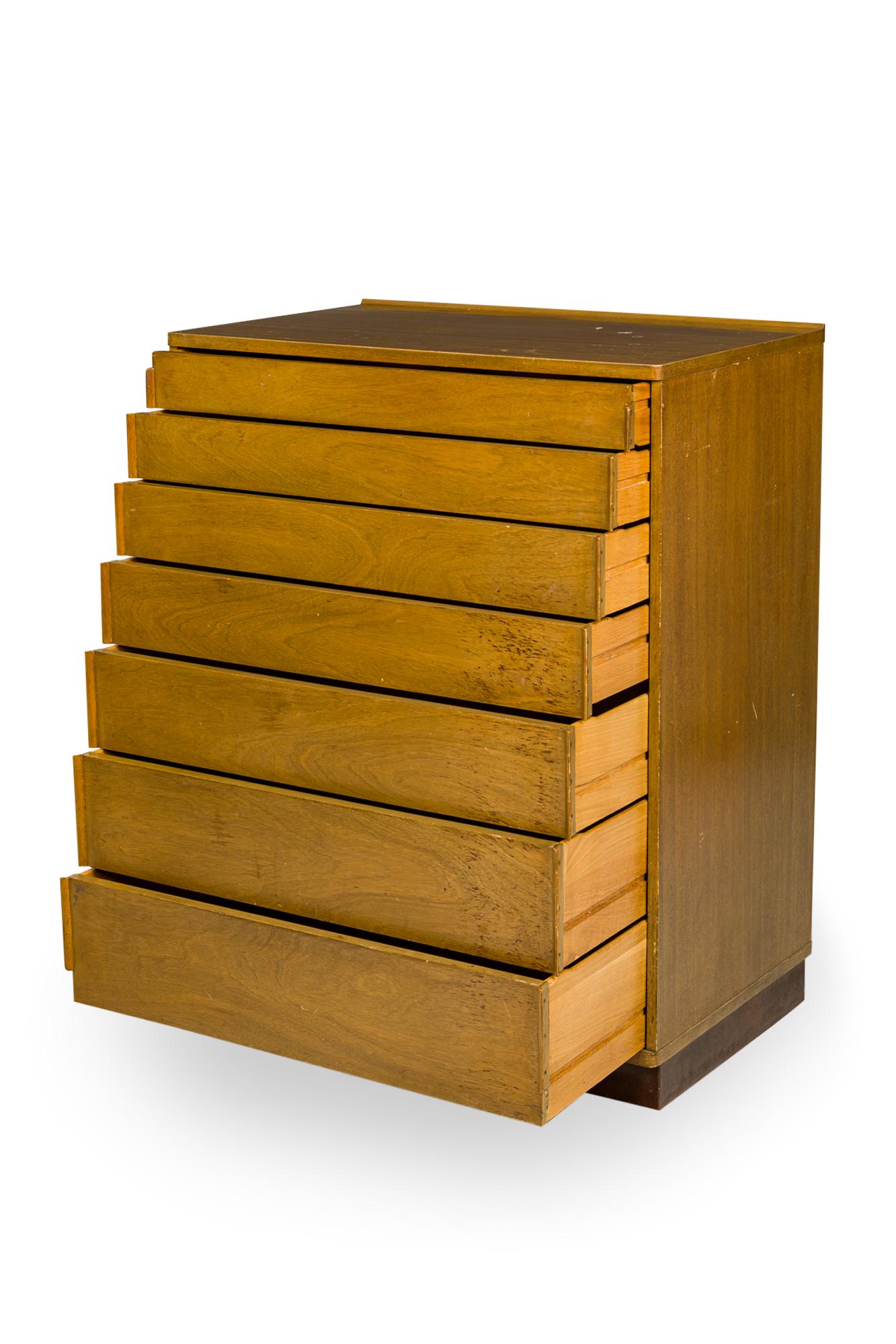 20th Century Pair of Edward Wormley Mid-Century Walnut and Leather 7-Drawer Chests For Sale