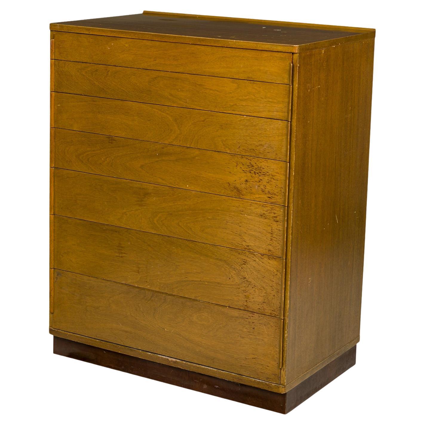 Pair of Edward Wormley Mid-Century Walnut and Leather 7-Drawer Chests For Sale