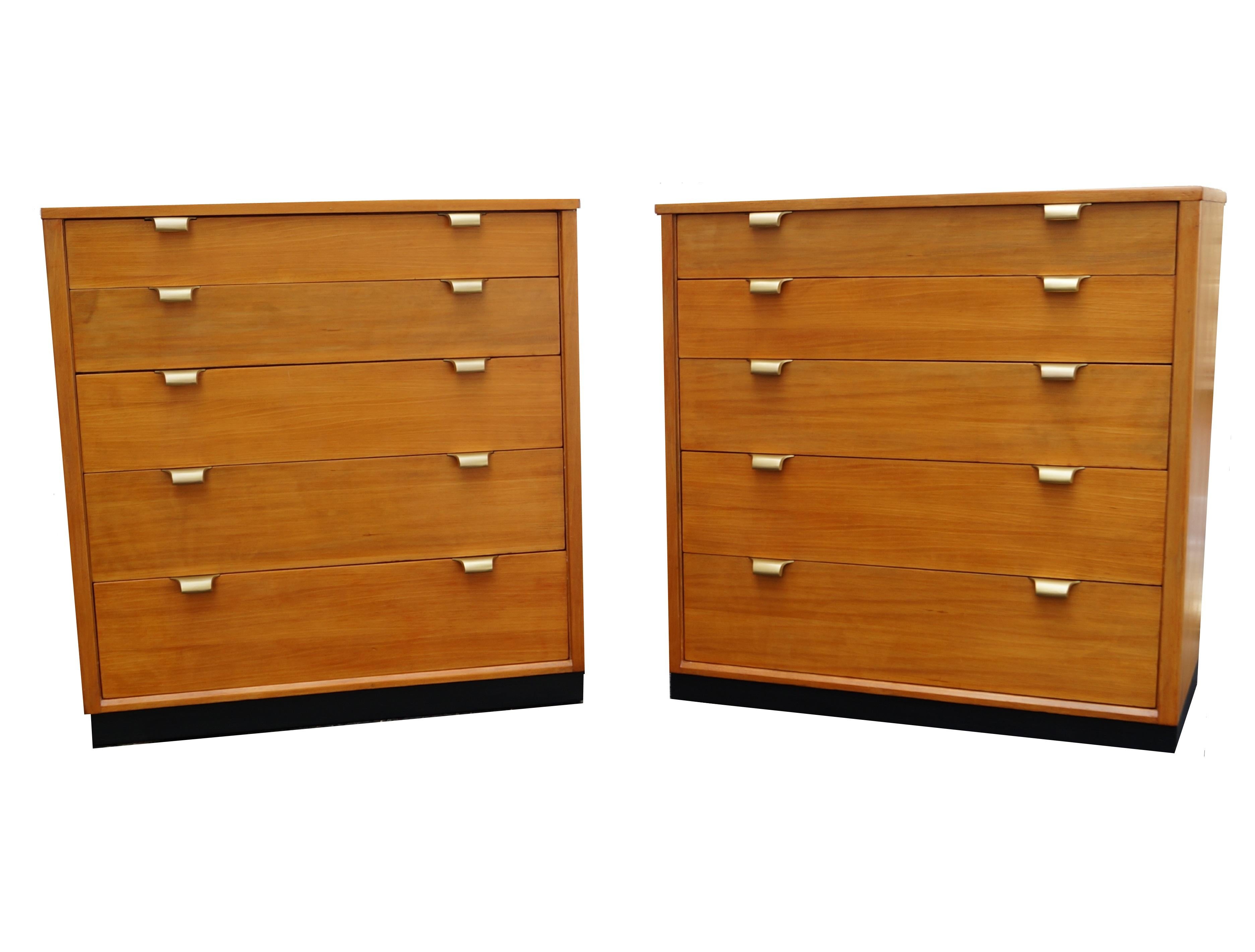 Pair of Edward Wormley precedent dressers with ebony bases.