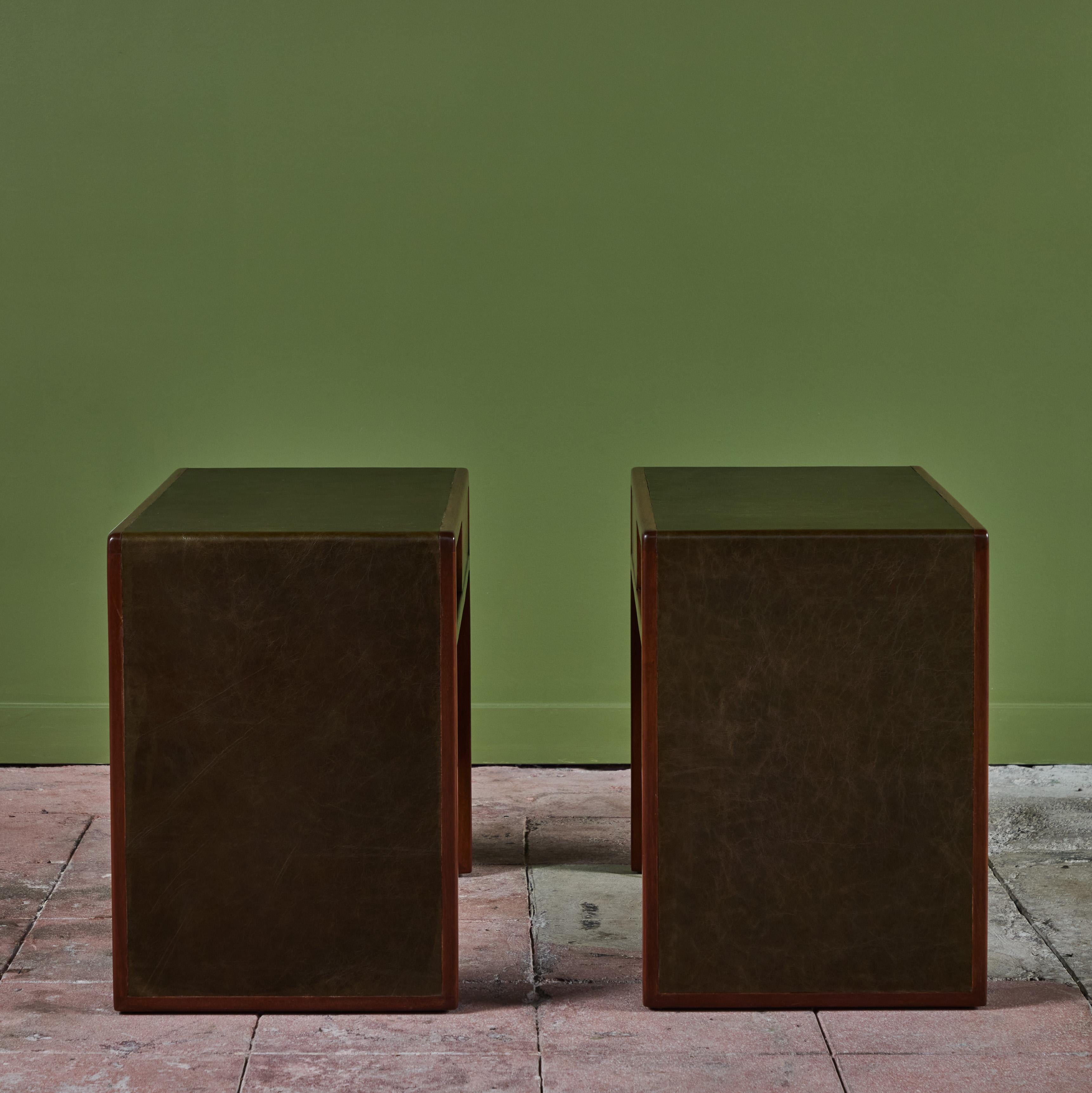Leather Pair of Edward Wormley Side Tables for Dunbar For Sale