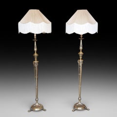 Pair of Edwardian Adam Style Brass Lamp Standards