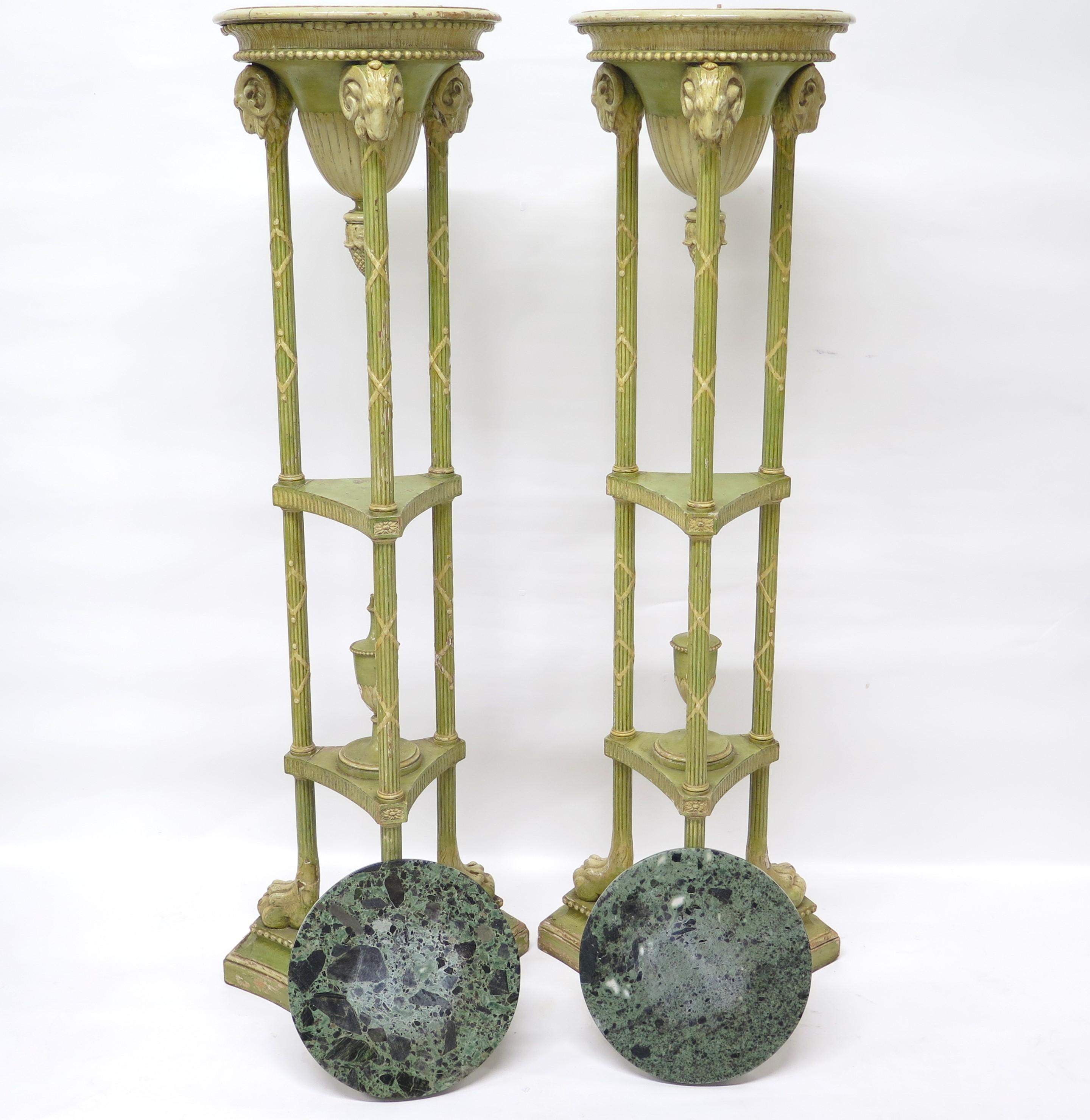Pair of Edwardian Adam-Style Painted Candle Stands 7