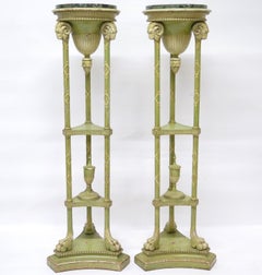 Pair of Edwardian Adam-Style Painted Candle Stands