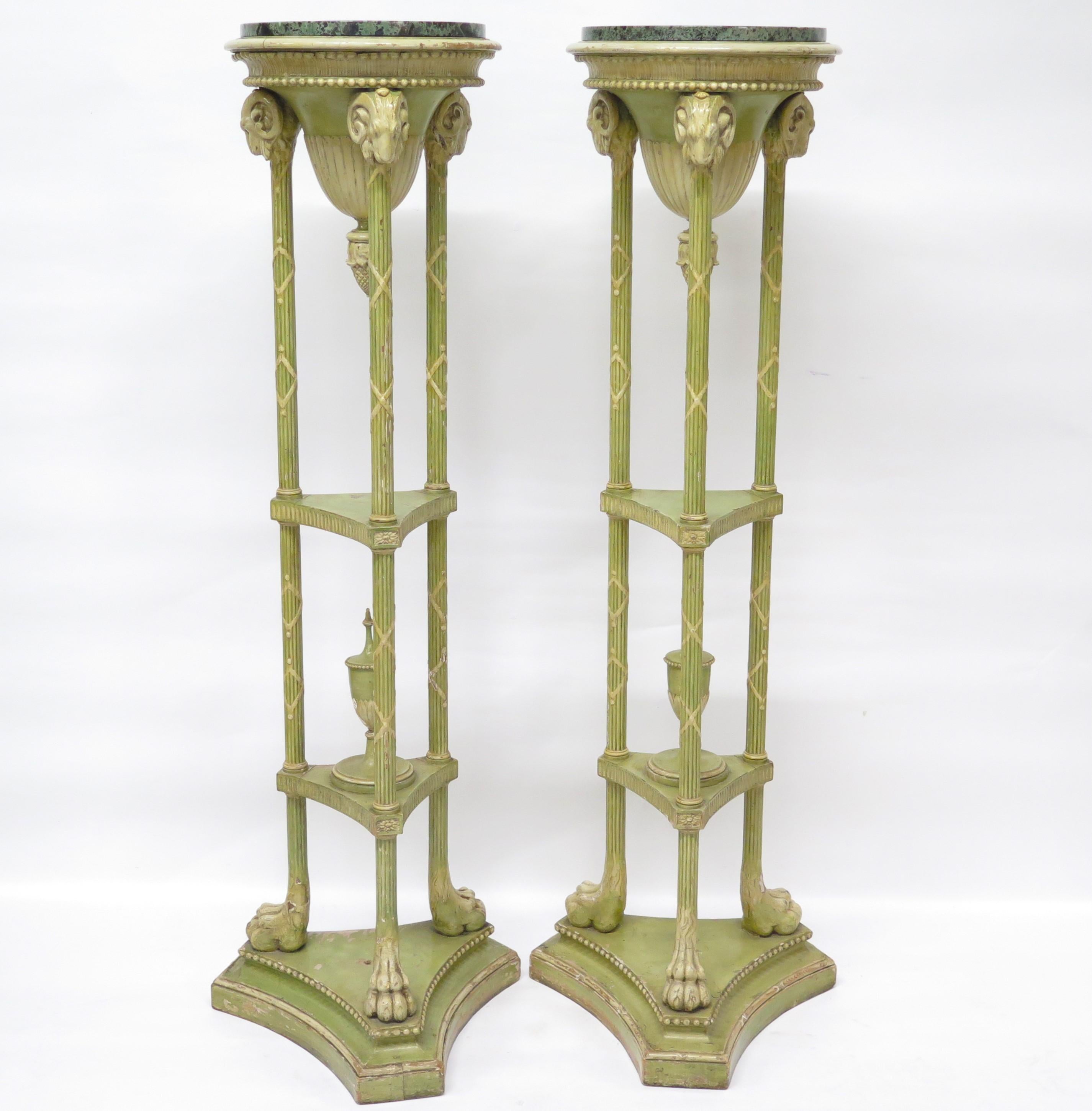 Adam Style Pair of Edwardian Adam-Style Painted Candle Stands