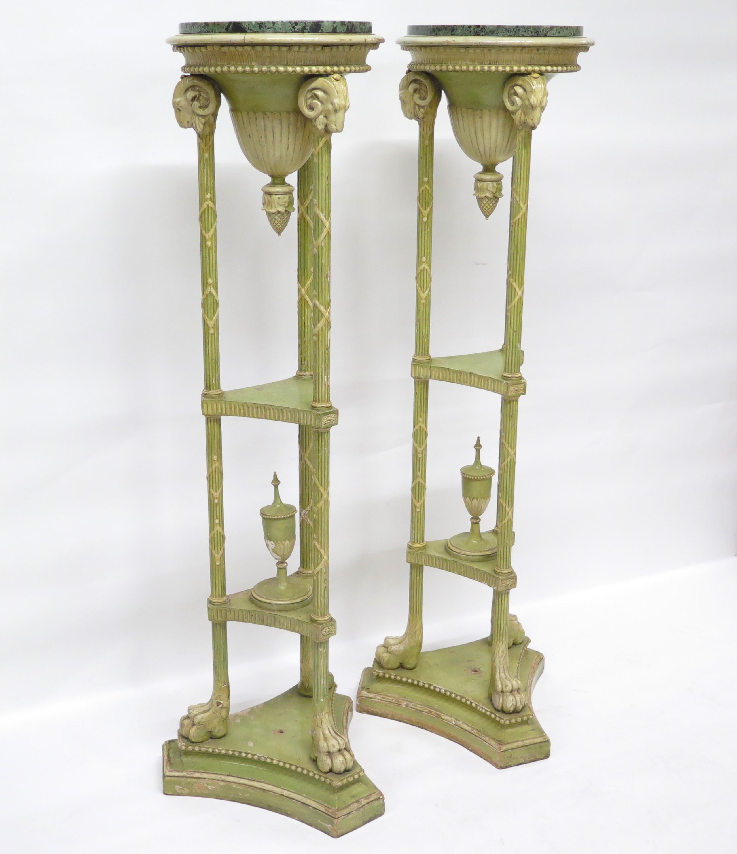 English Pair of Edwardian Adam-Style Painted Candle Stands
