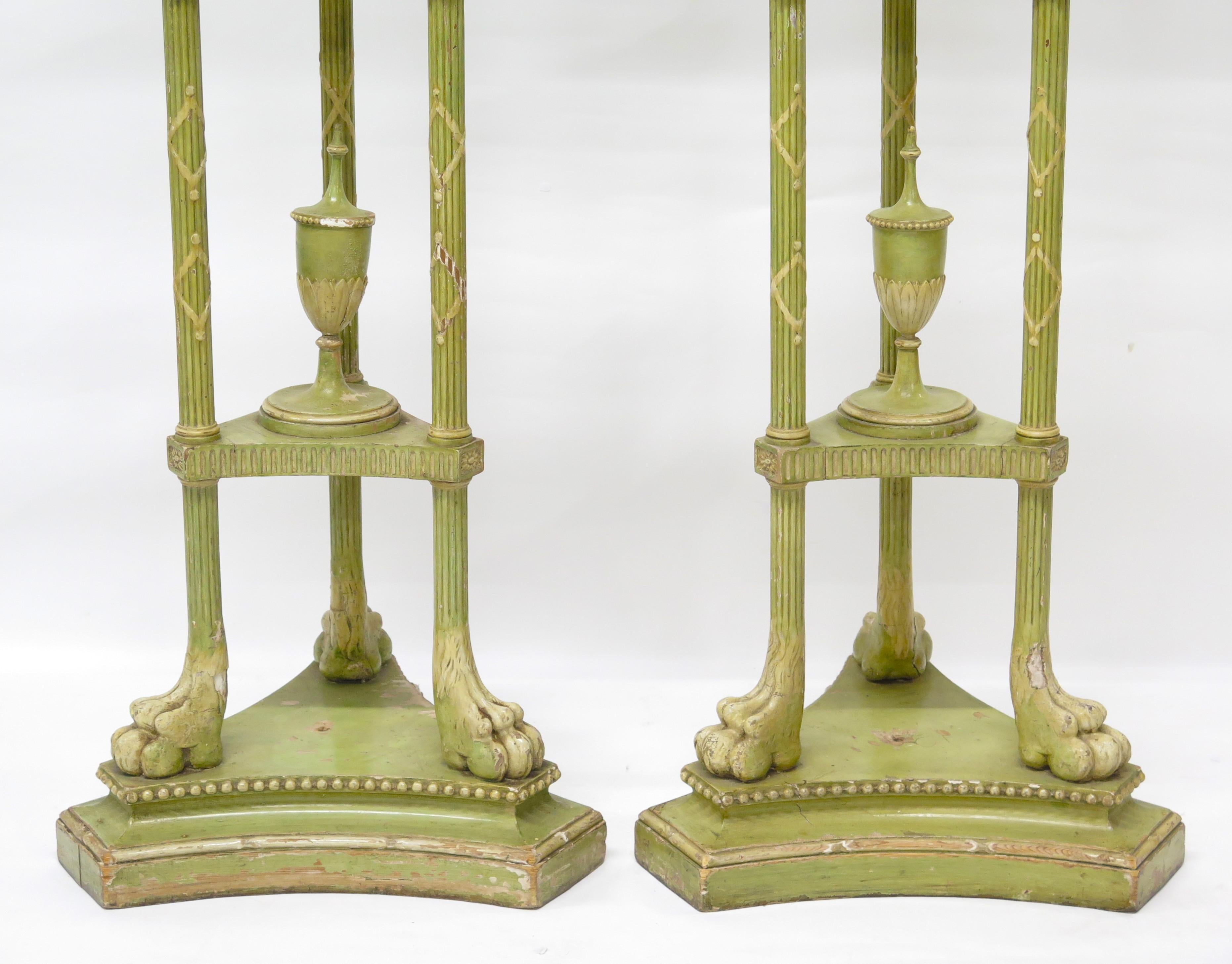 19th Century Pair of Edwardian Adam-Style Painted Candle Stands