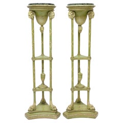 Antique Pair of Edwardian Adam-Style Painted Candle Stands