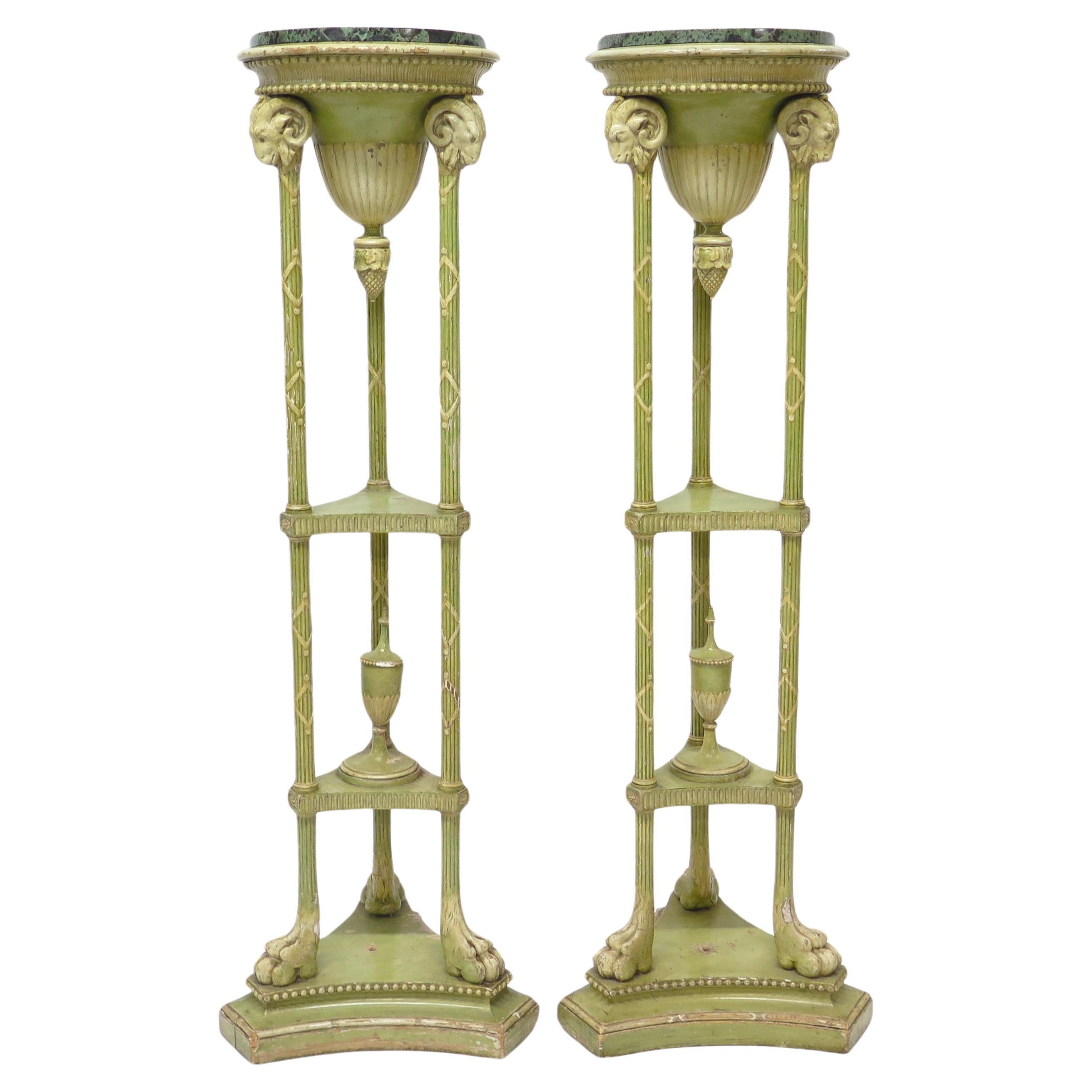 Pair of Edwardian Adam-Style Painted Candle Stands For Sale