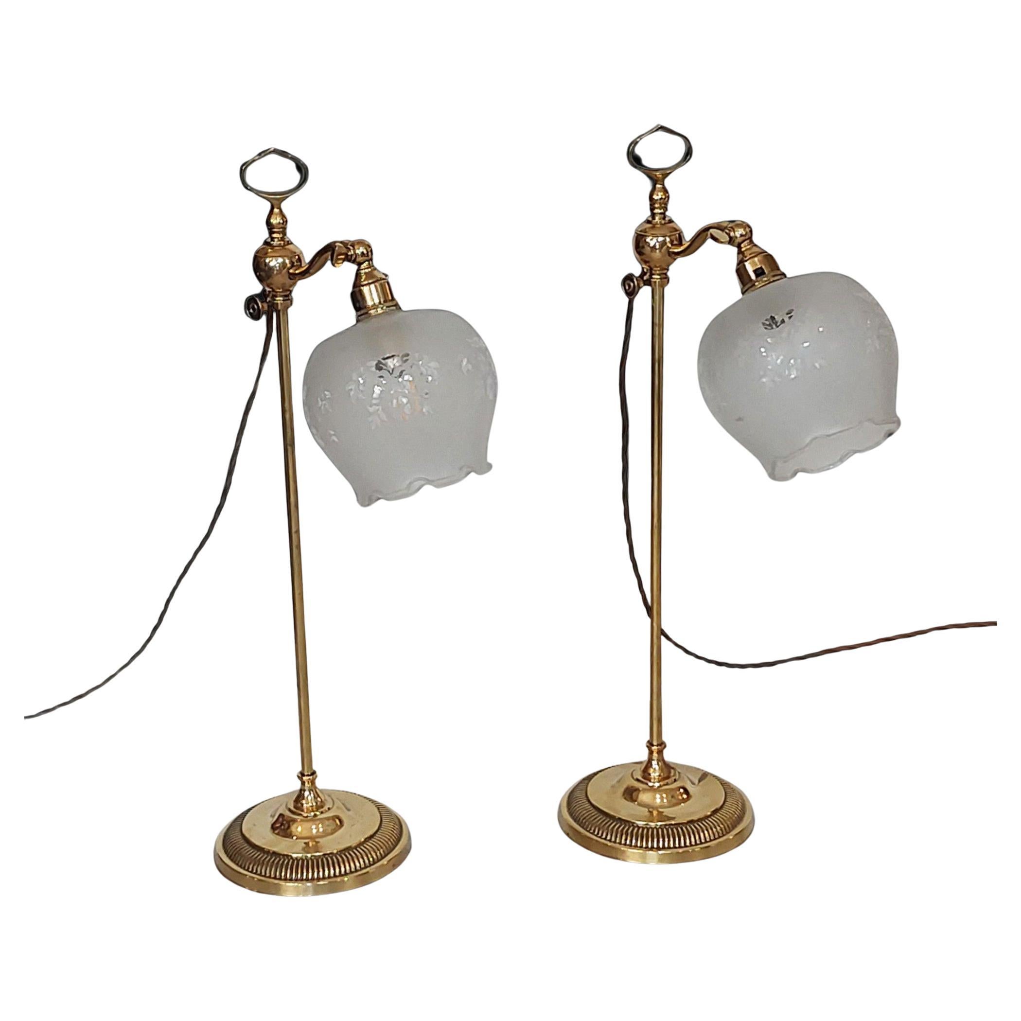 Pair of Edwardian Adjustable Brass Table Lamps