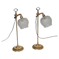 Antique Pair of Edwardian Adjustable Brass Table Lamps