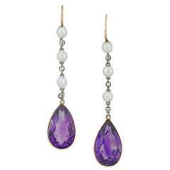 Pair of Edwardian Amethyst and Pearl Drop Earrings