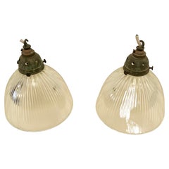 Pair of Edwardian Antique Holophane Ceiling Light Fittings